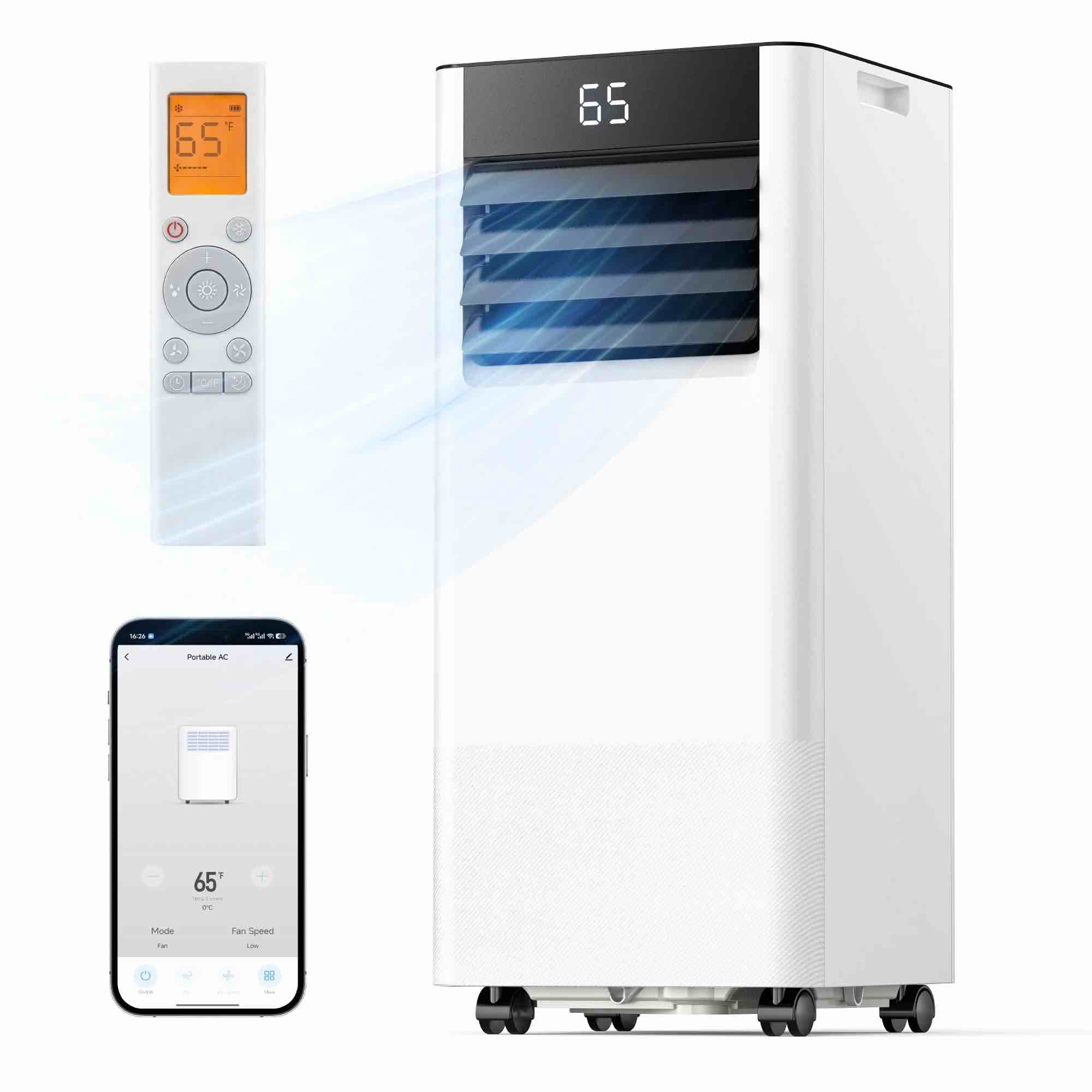 simzlife 10000 btu portable air conditioner with wifi and remote control small ac unit with dehumidifier and fan for rooms up to 550 sq. ft. white