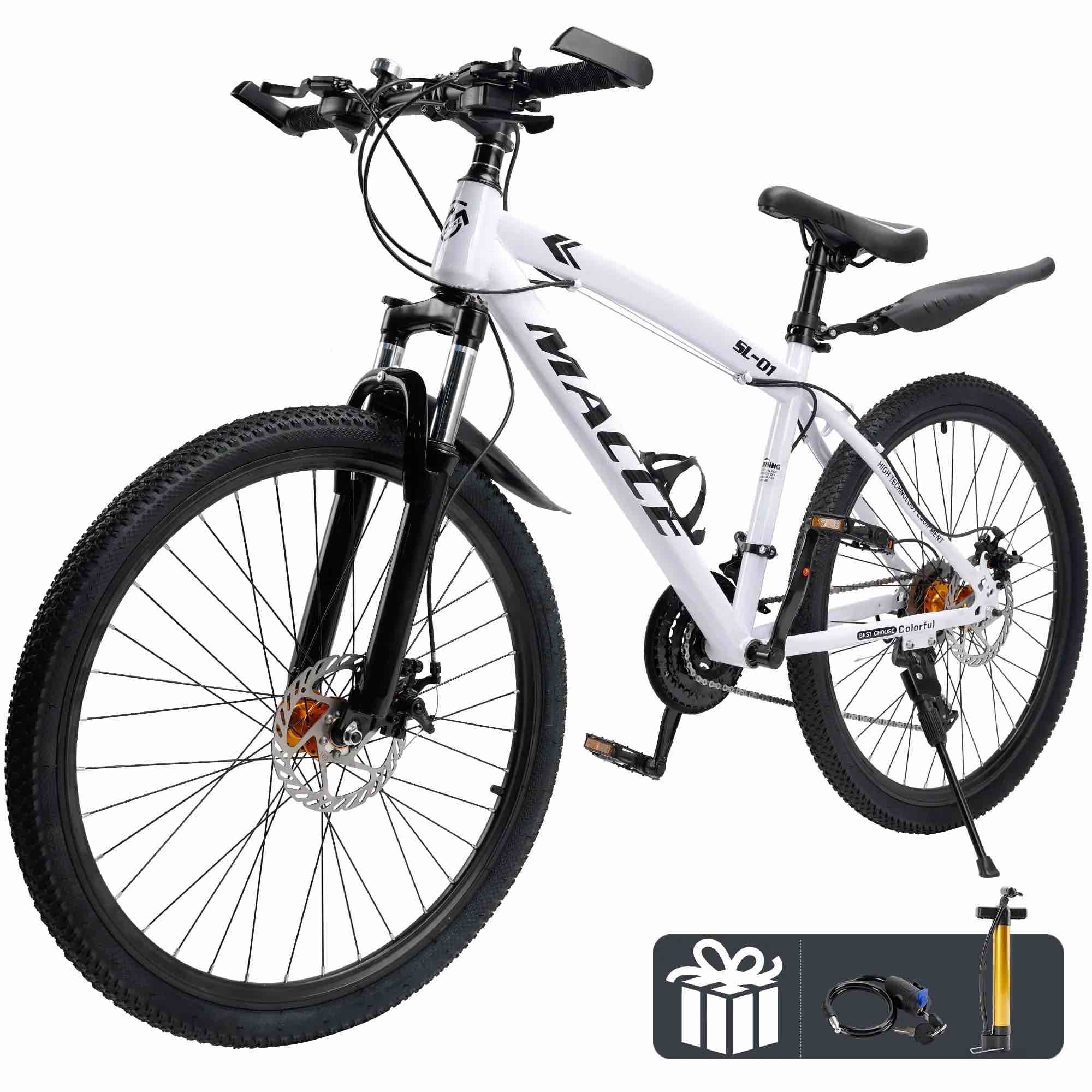 26/27.5 inch mountain hardtail mountain bike for men/women, 27 speed twist shifting, front suspension, comfort saddle, green/blue