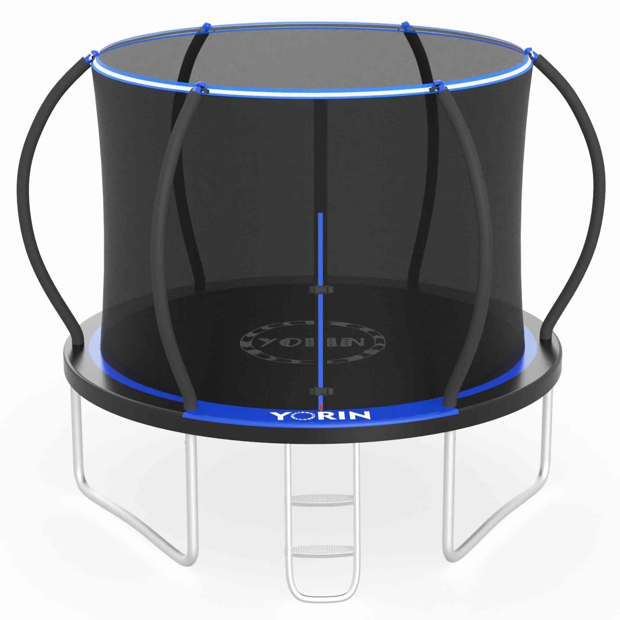 yorin trampoline, 10ft trampoline with enclosure net, 1000lbs trampoline for 3-4 kids adults, outdoor trampoline with ladder, anti-rust backyard heavy duty pumpkin round trampoline