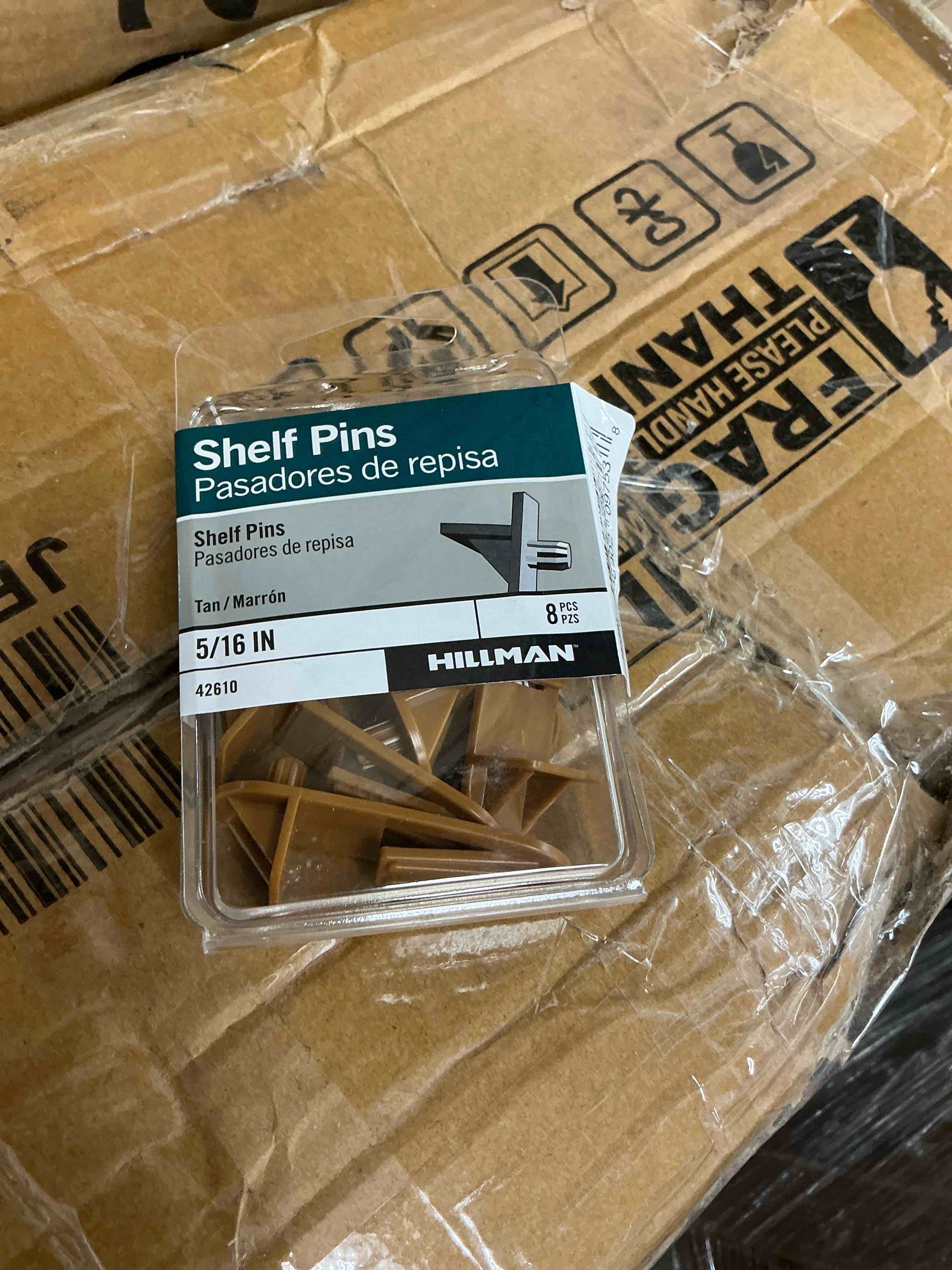 Condition photo showing Good Condition for hillman 0.3125-in l x 0.5-in w x 0.25-in d tan shelf pins 8 -pack