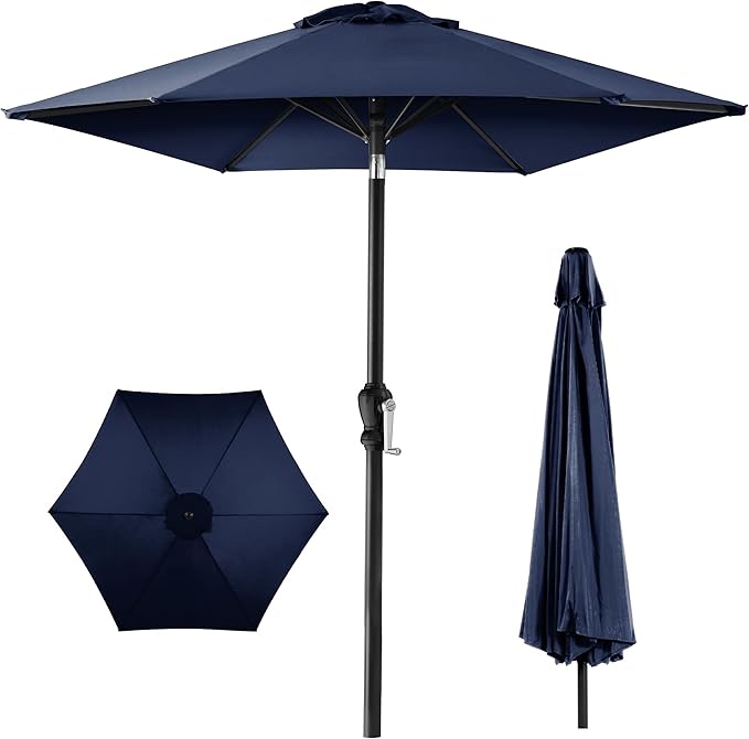 fundaze 10ft market patio umbrella with push-button tilt and crank elevator uv-shield canopy ideal for backyard poolside deck & patio dining royal