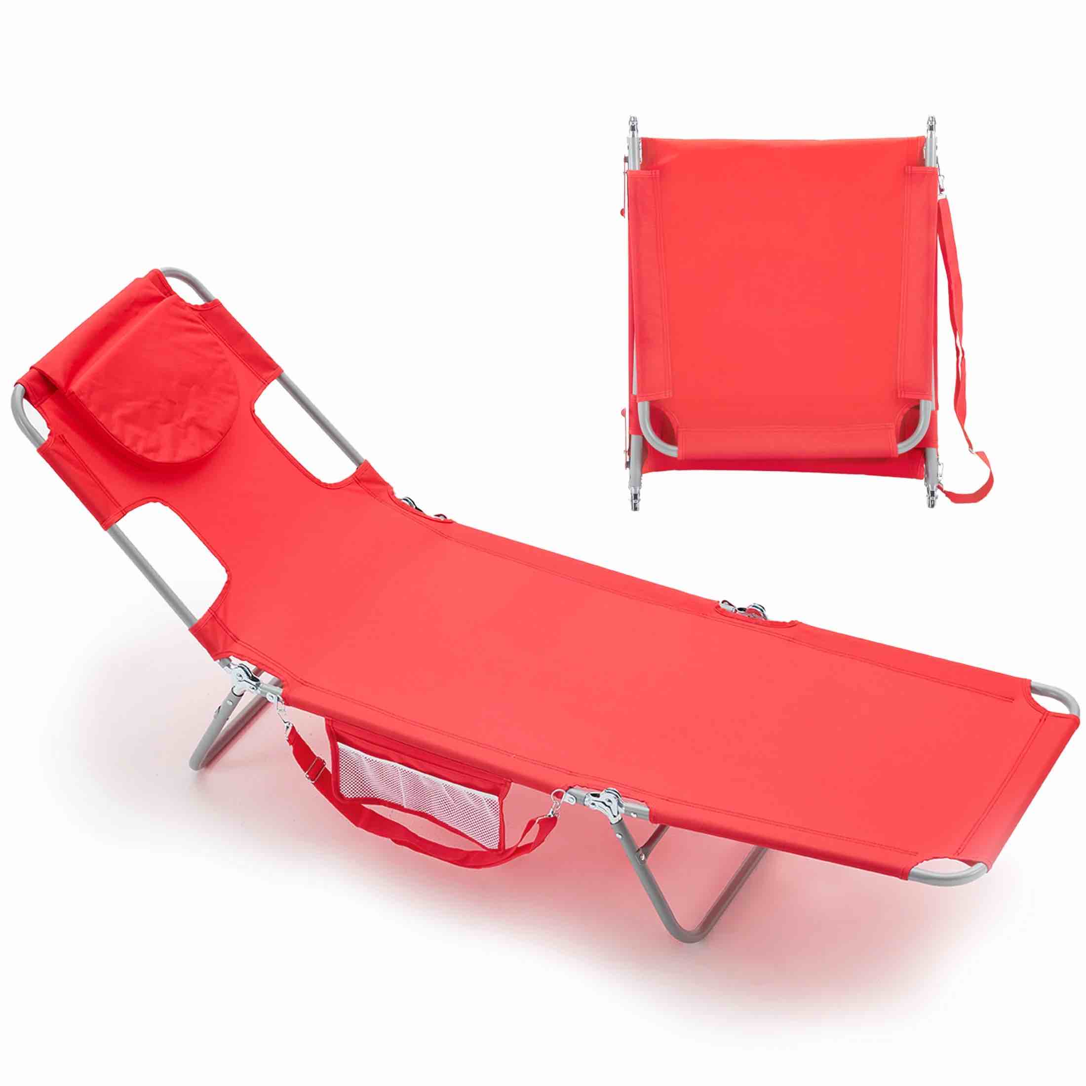edx folding adjustable chaise lounge chair, portable beach lounge chair with backpack straps & side pocket for outside, patio, poolside, lawn