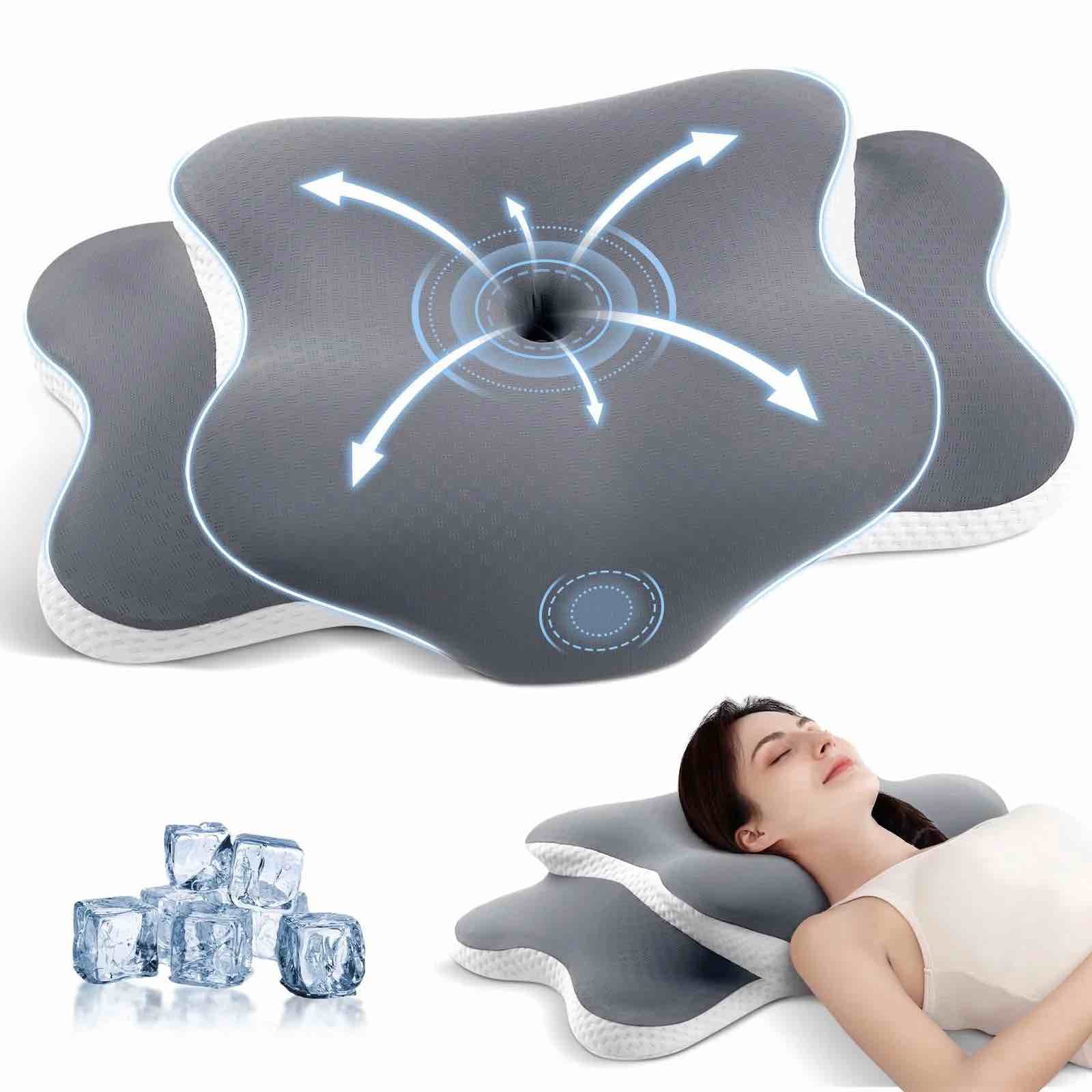 alupssuc cervical neck pillows, memory foam pillow with cooling silk case for neck & shoulder pain relief, side & back & stomach sleepers