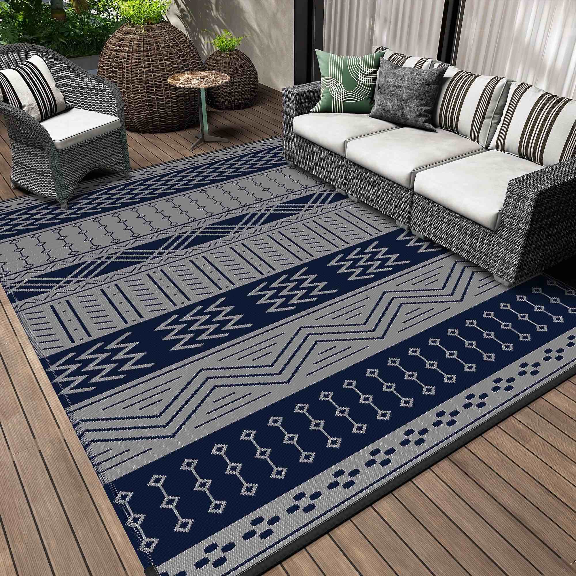 sixhome outdoor rug 9 x12 waterproof patio rug reversible indoor outdoor rug lightweight plastic straw rug for rv camping deck balcony boho porch dec