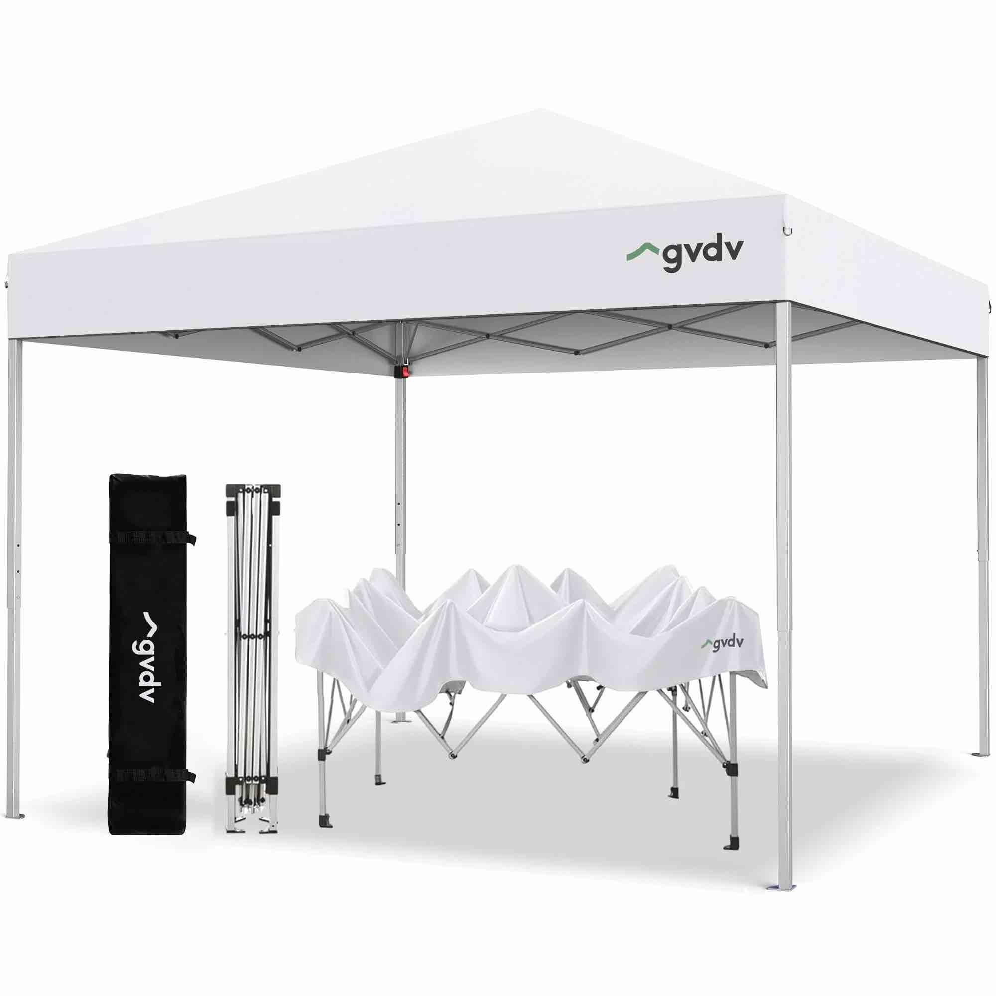 gvdv 10 ft x 10 ft easy pop up outdoor canopy tent, straight legs instant canopy for outside with carrying bag, white