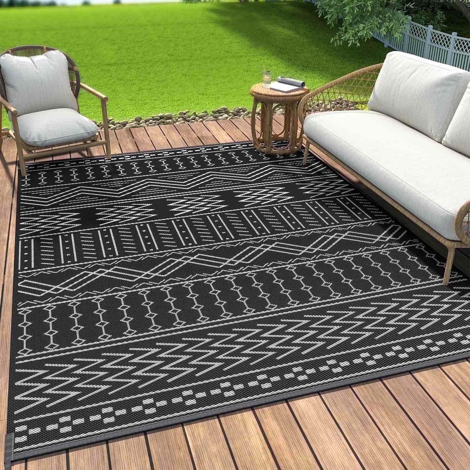 sixhome outdoor rug 9 x12 waterproof patio rug reversible indoor outdoor rug lightweight plastic straw rug for rv camping deck balcony boho porch dec