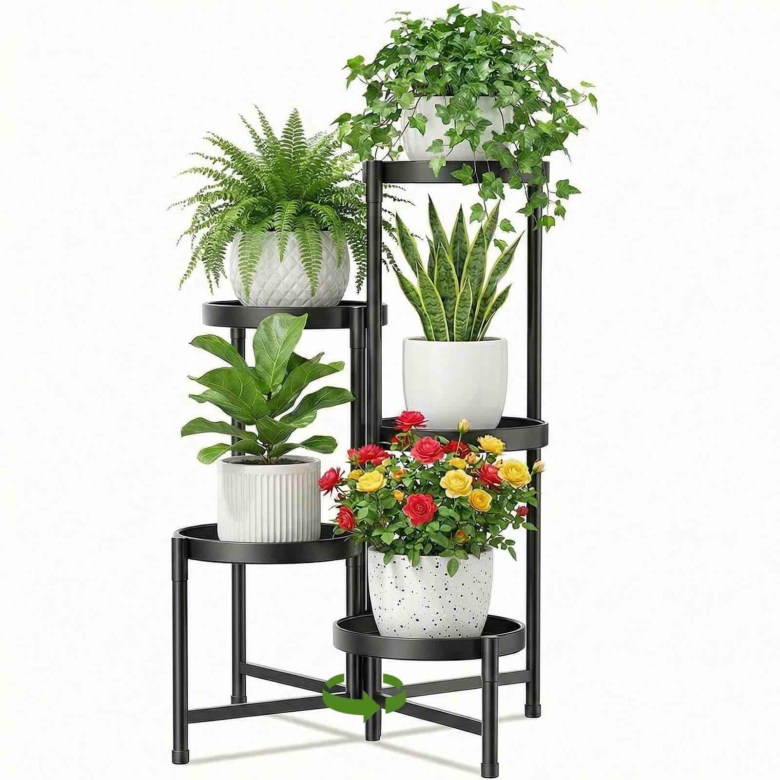5 tier plant stand indoor outdoor, foldable metal plant shelf for multiple plants, corner flower stand display rack for patio, garden, balcony and living room