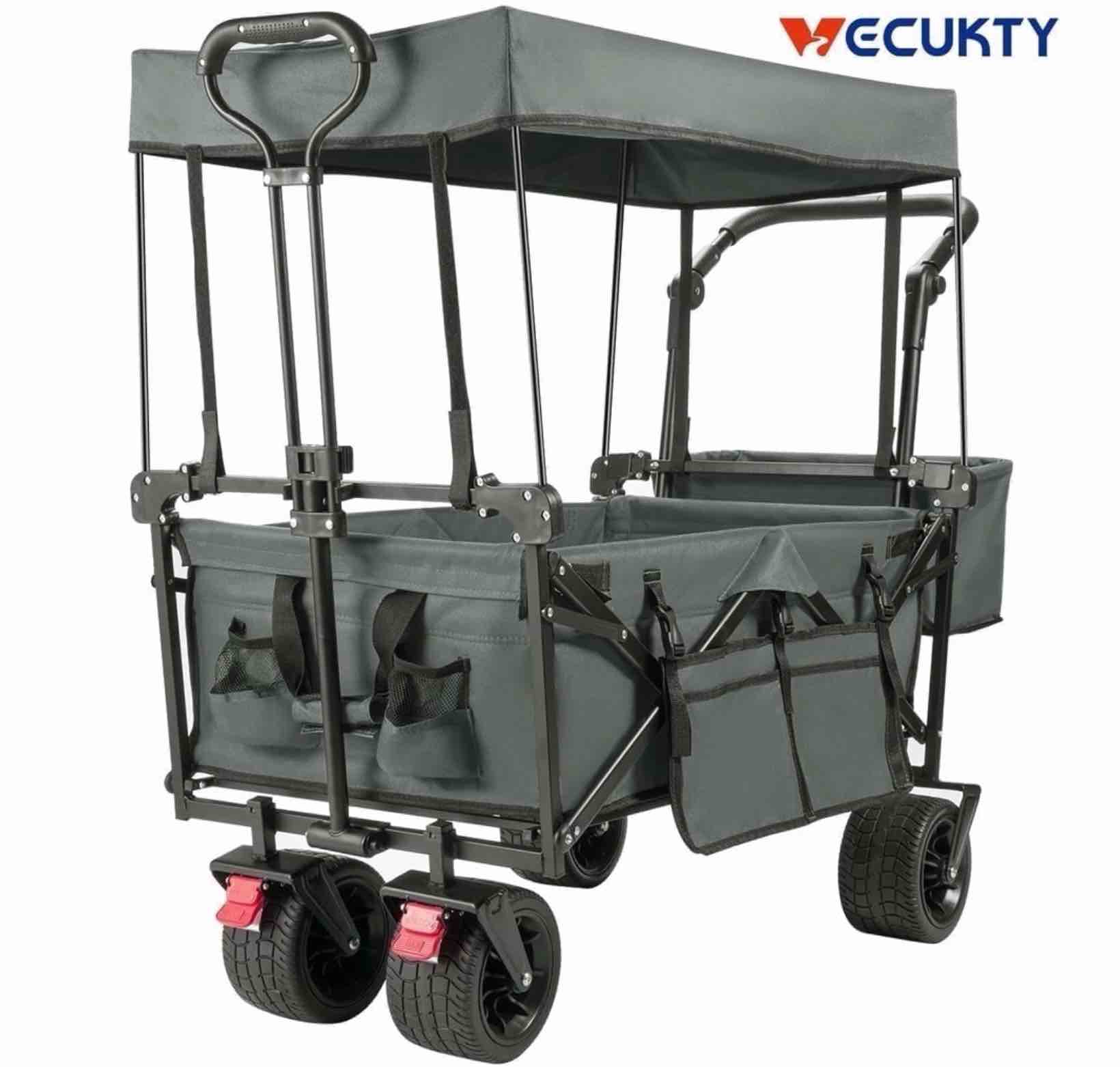 vecukty collapsible garden wagon cart with removable canopy gray