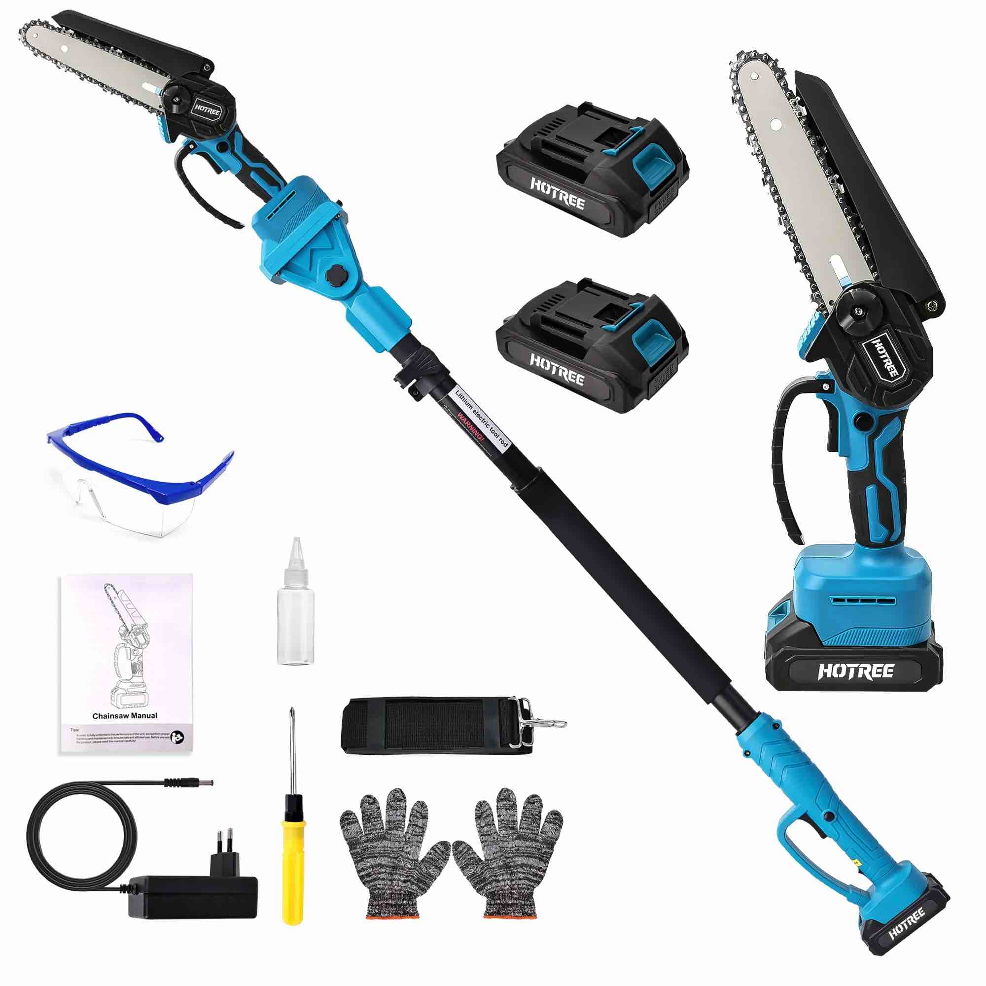 hotree 2 in 1 cordless pole saw, 6-inch pole chainsaw mini handheld chainsaw, 15 ft extension pole saw for effortless tree trimming
