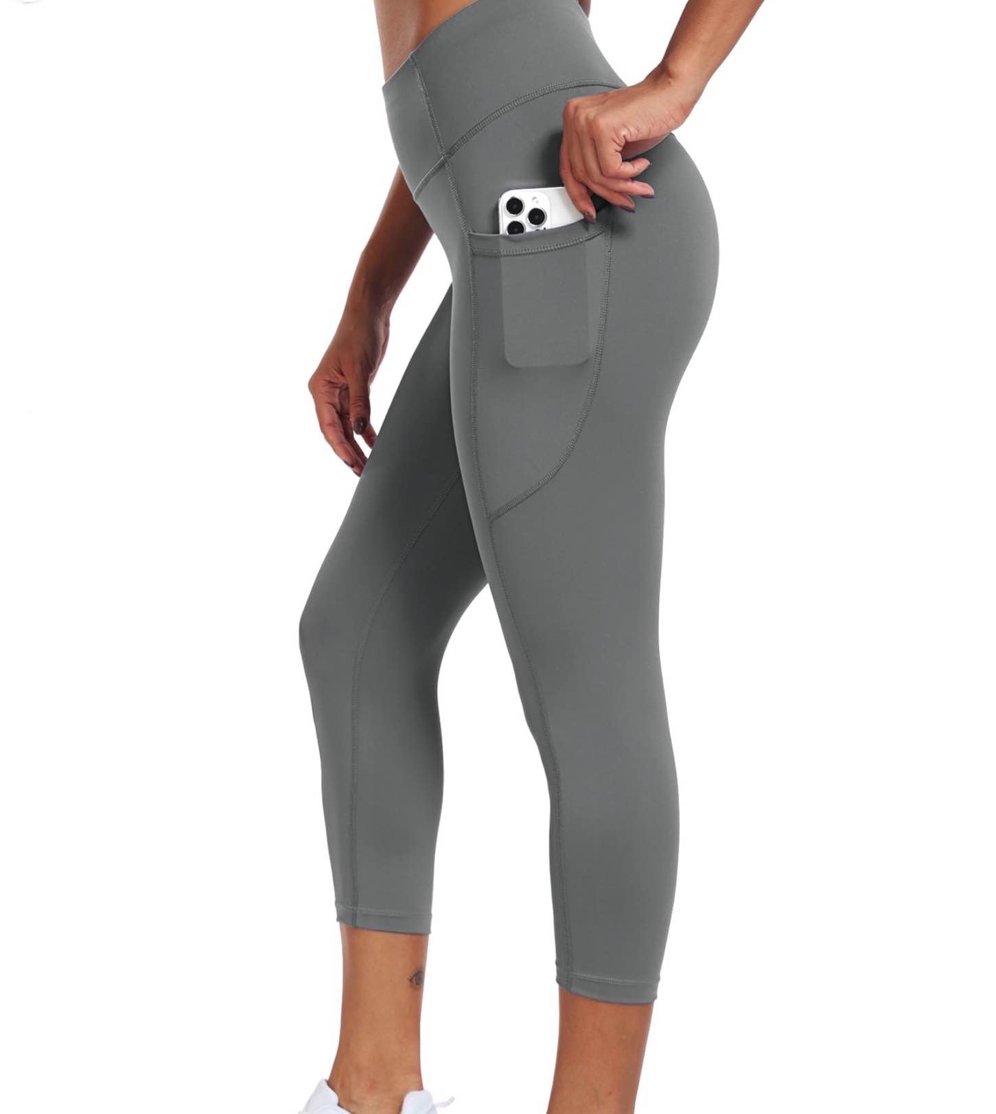neleus womens high waist capri yoga leggings cropped pant for workout with two pockets gray us size xl