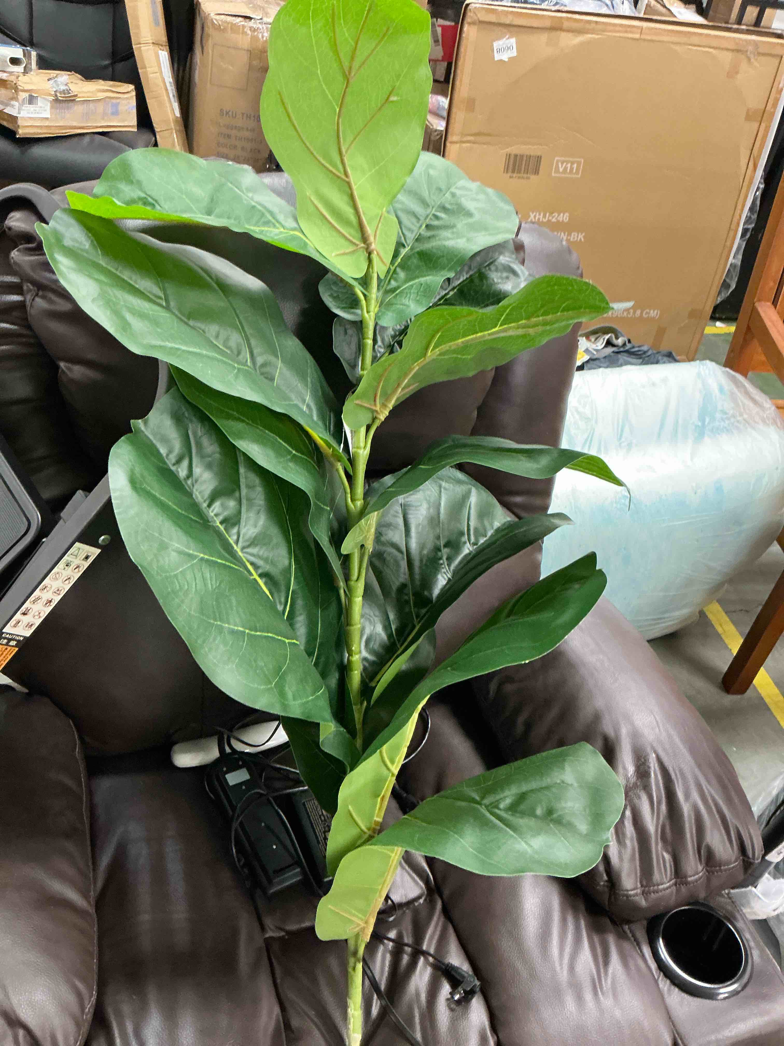 Condition photo showing As Is for mainstays artificial plant fiddle leaf fig plant 3.33 ft black plastic grower s pot