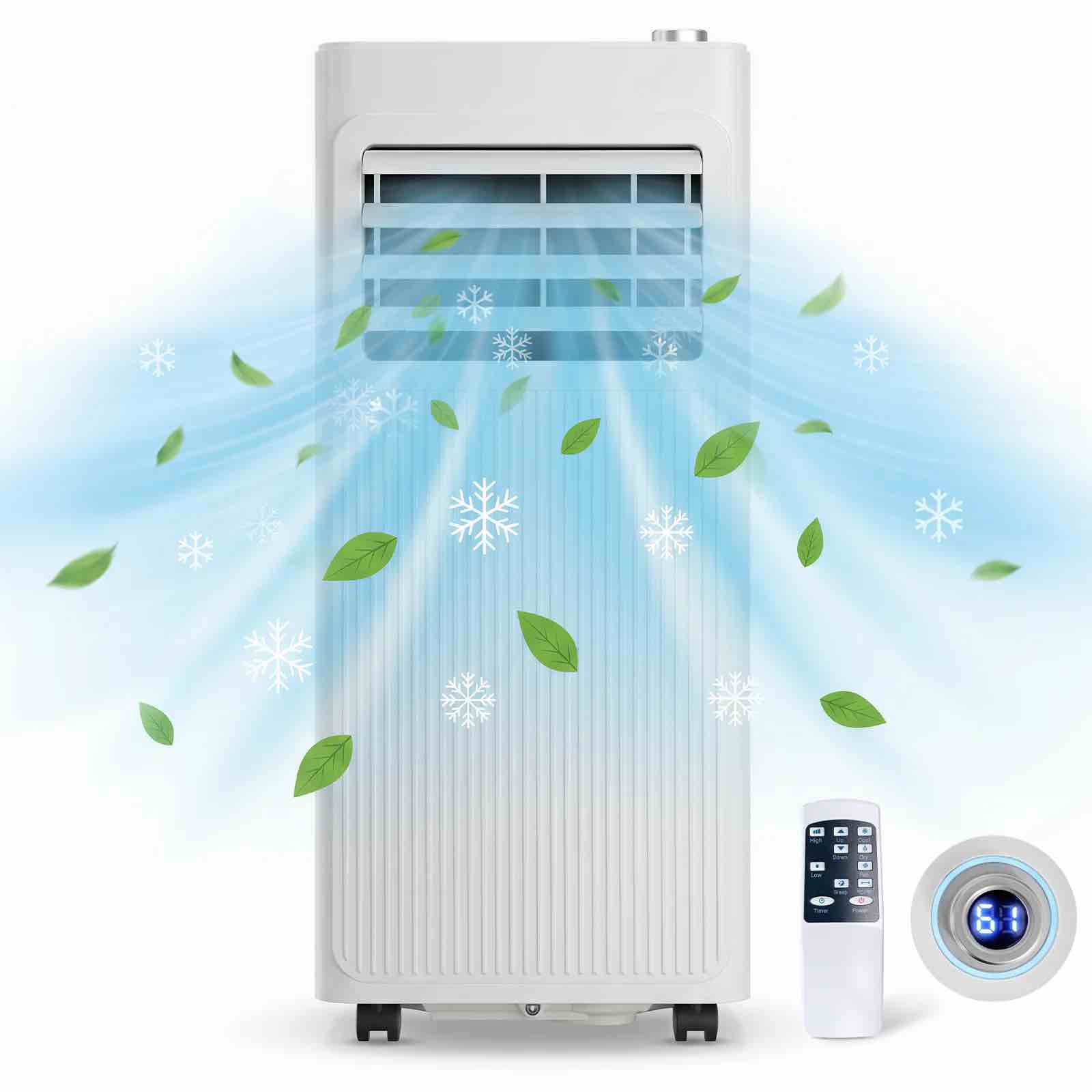 8000 btu portable air conditioner for rooms up to 350 sq.ft, 6-in-1 portable ac unit with cooling, dehumidifier & fan, quiet sleep mode, remote control, 24h timer for bedroom, apartment & office
