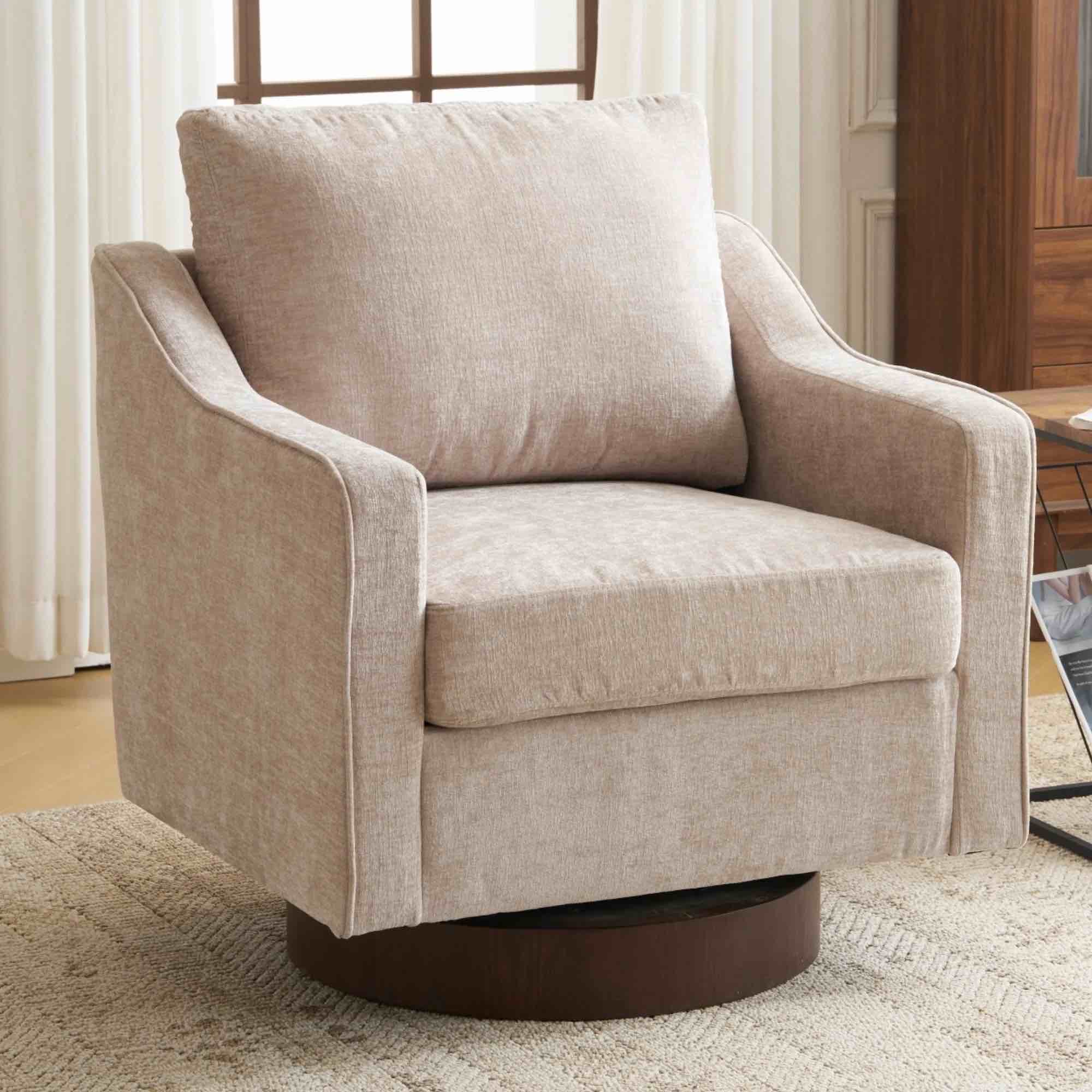 ktaxon 360° swivel accent chair soft chenille fabric arm chair high resilience cushion ideal for living room bedroom furniture khaki
