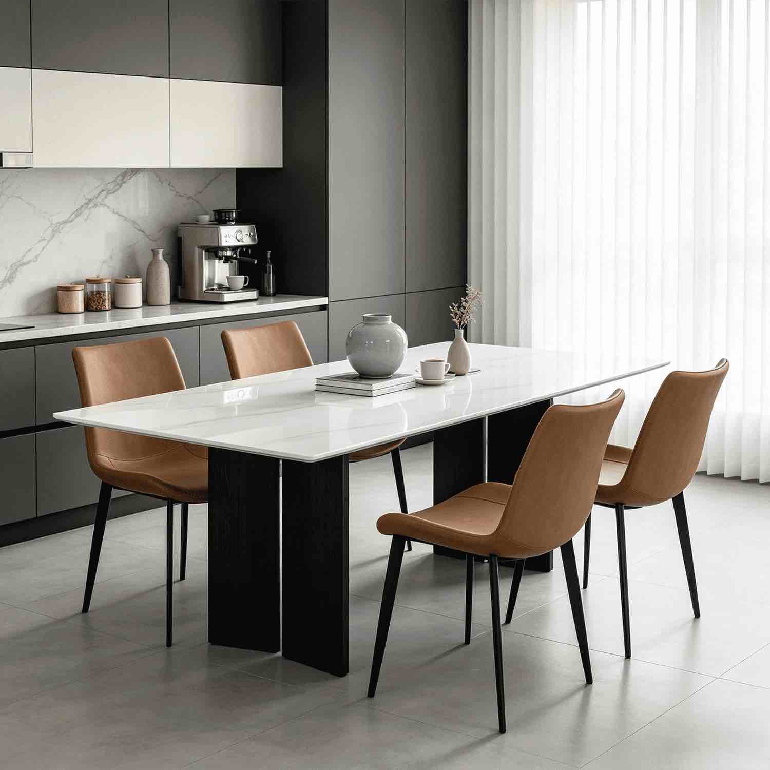 dining chairs set of 4,modern faux leather upholstered kitchen chair with metal legs,leveling feet for dining room, living room