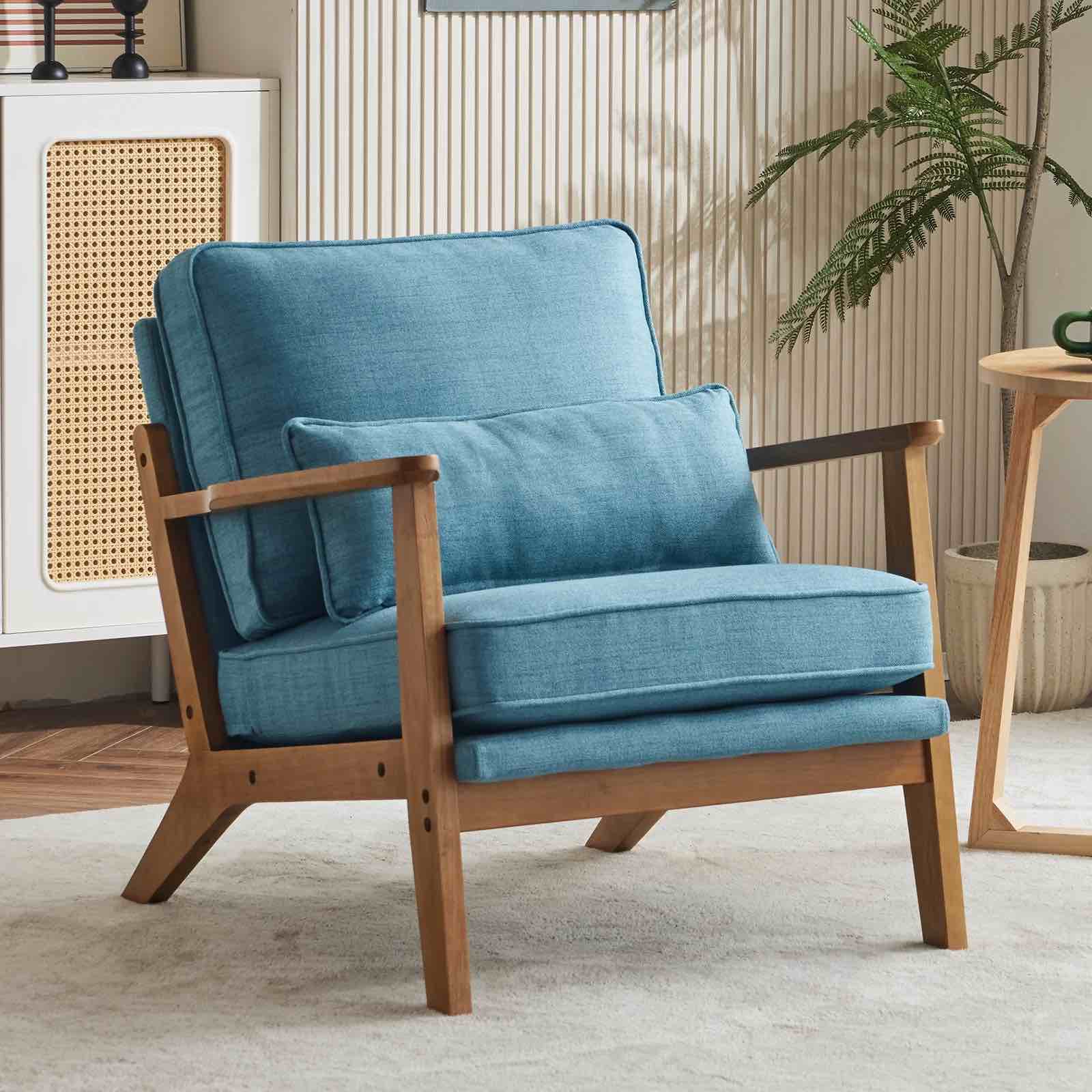 ktaxon accent chair line fabric upholstered armchair, reading club chair with pillow for living room bedroom furniture blue