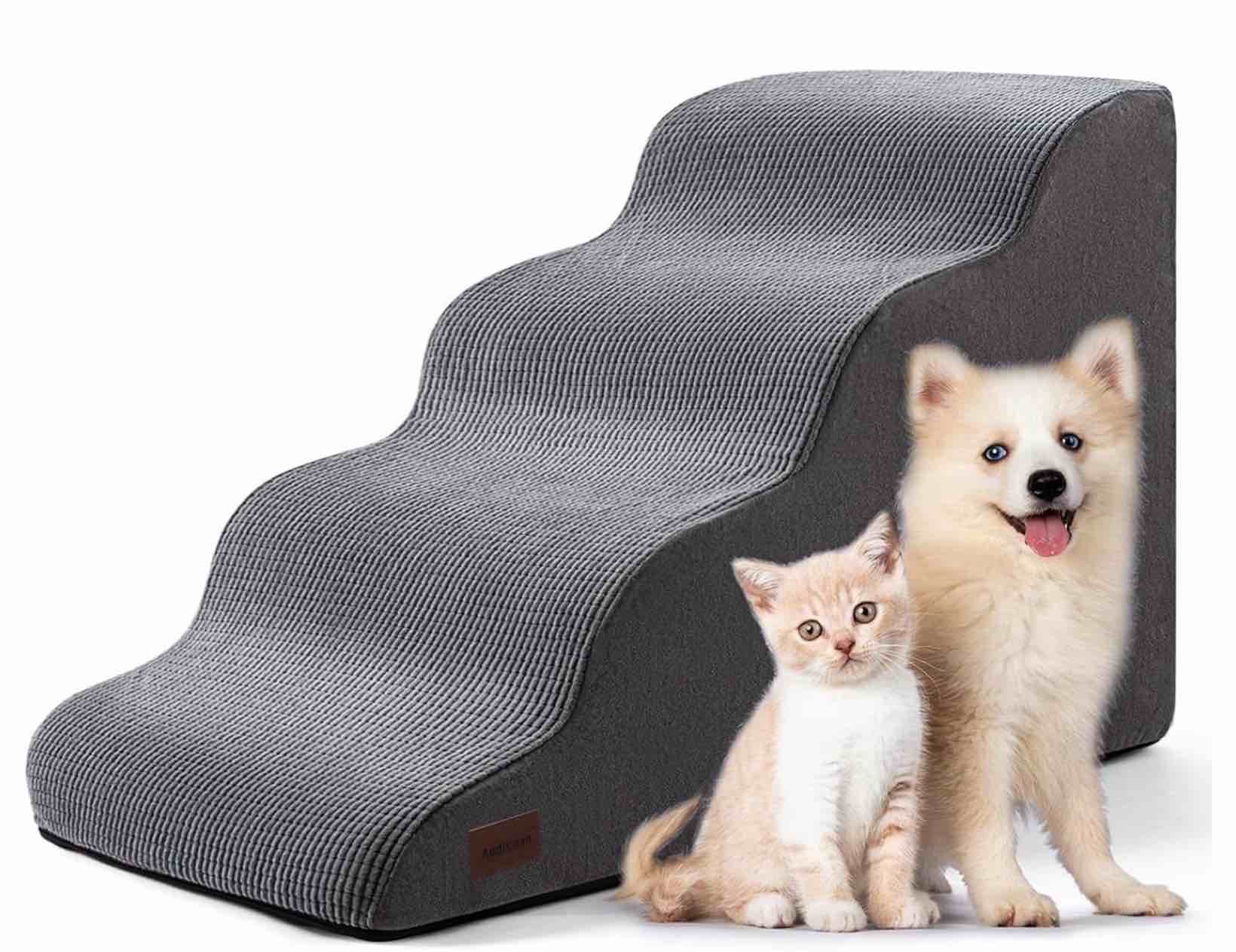 tiers dog ramp and stairs for beds or couches - non-slip sturdy pet steps - for small dogs to get on high bed