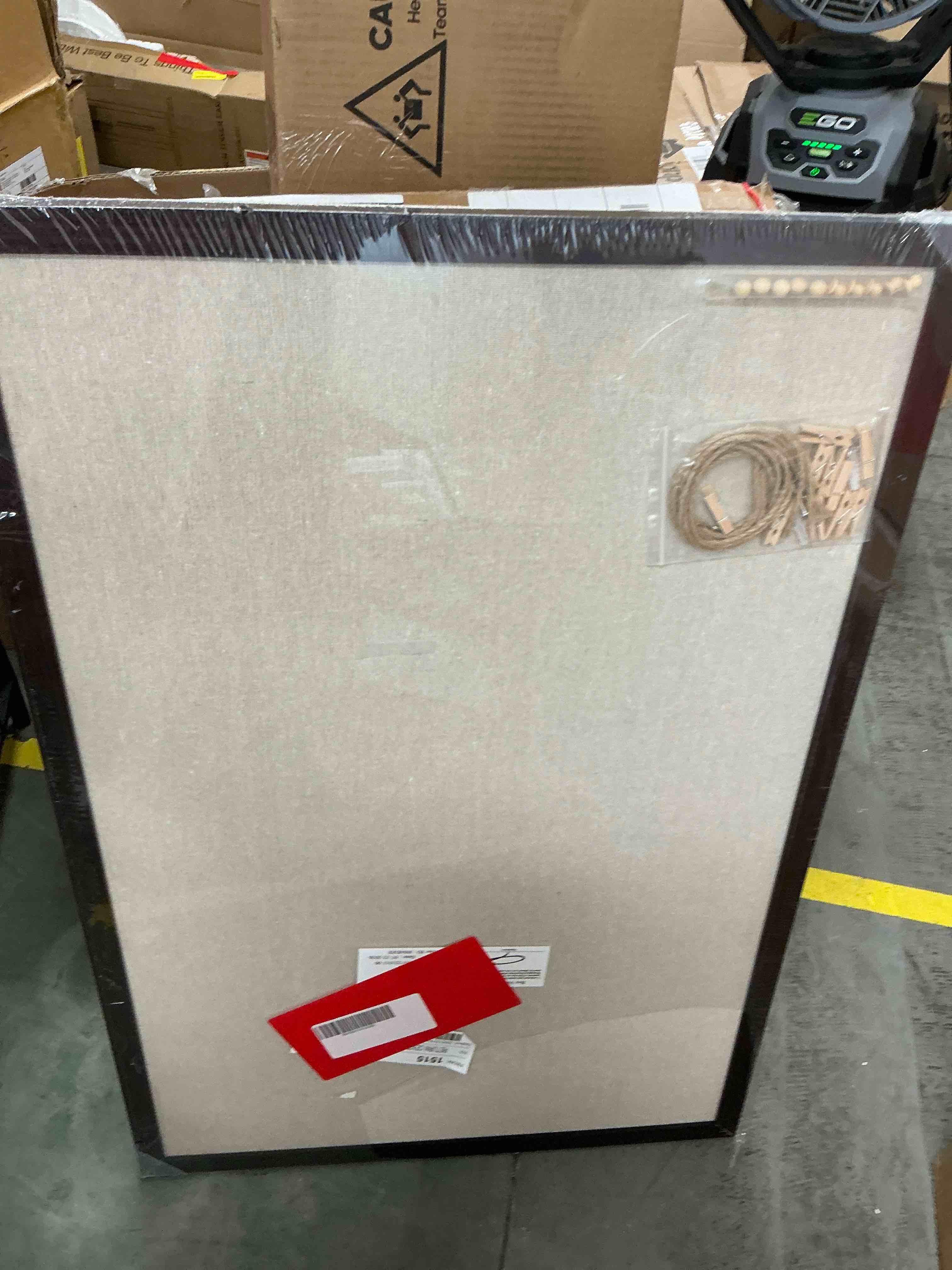 Condition photo showing Good Condition for dollar boss double-sided linen-covered pink cork bulletin board 24 x 36 large poster board message board for wall decor for home office wall mounted pin board picture board black wood frame
