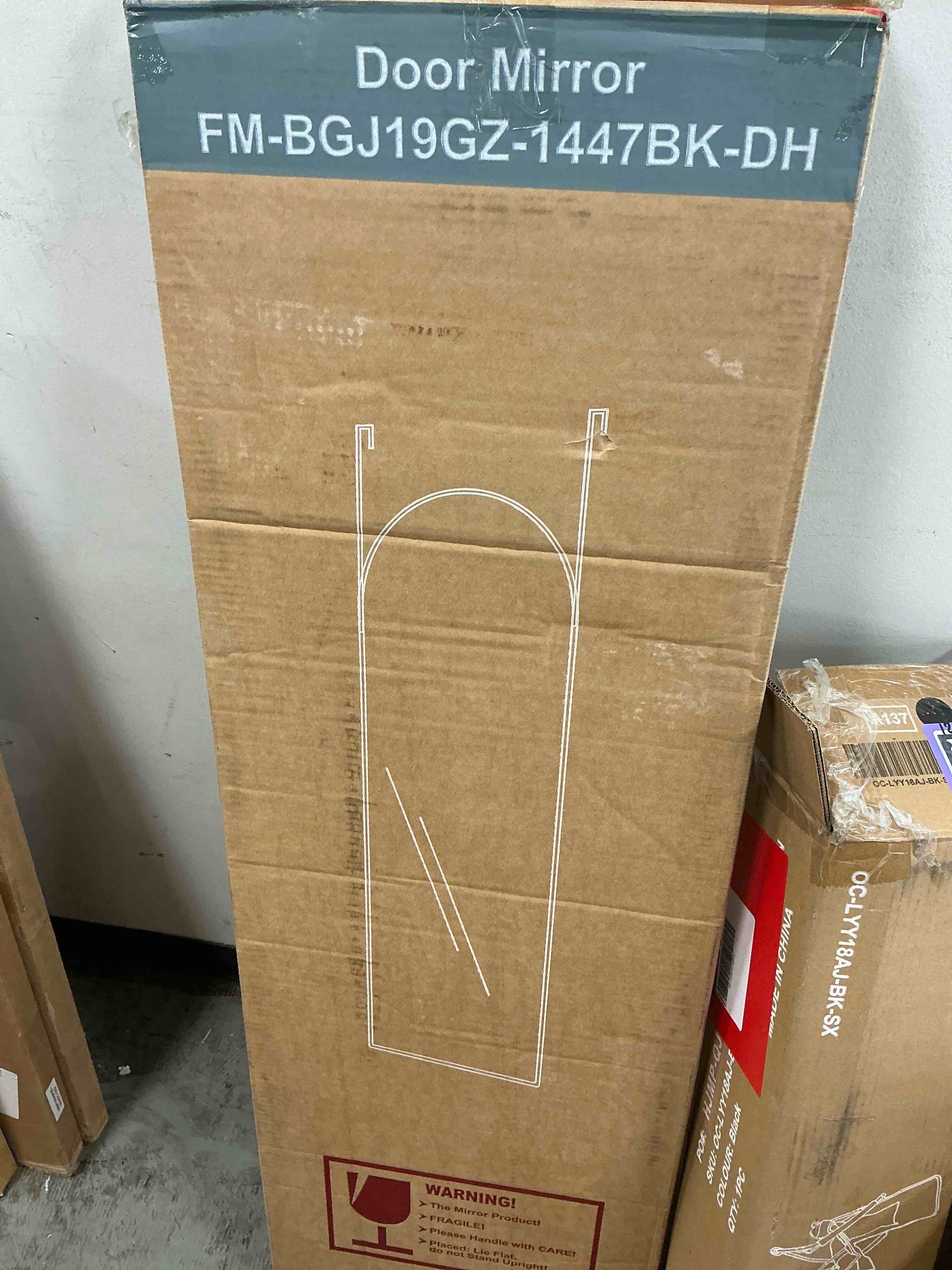 Condition photo showing New/Like New for jioabl 47 x 14 inch arched full length mirror for door or wall with aluminum frame black