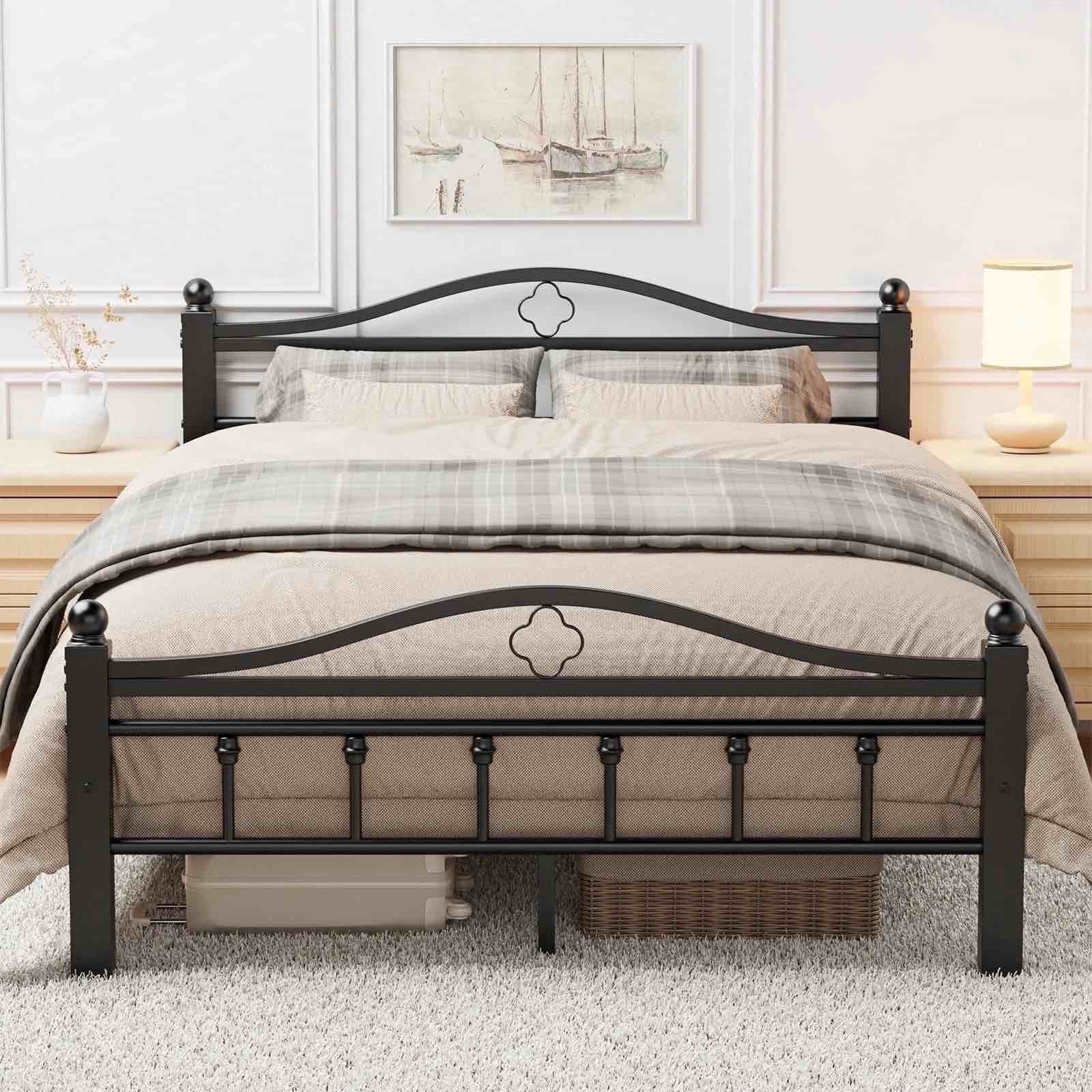 Condition photo showing New/Like New for full size bed frame with headboard - heavy duty full platform bed frame supports 1500lbs  noise free  under-bed storage  mattress foundation  no box s