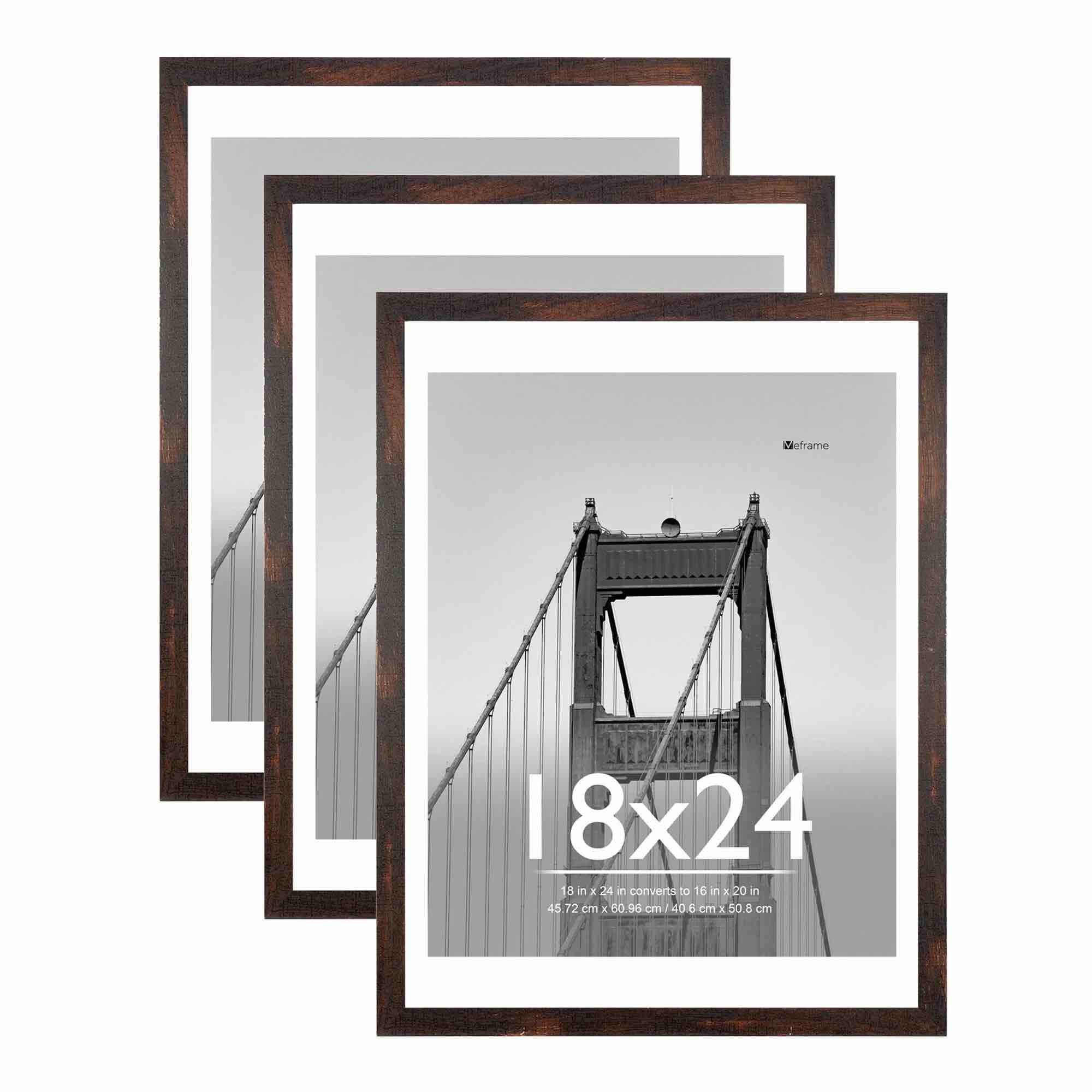 meframe 3pack 18x24 wooden picture frame set matted to 16x20 wall poster frame brown