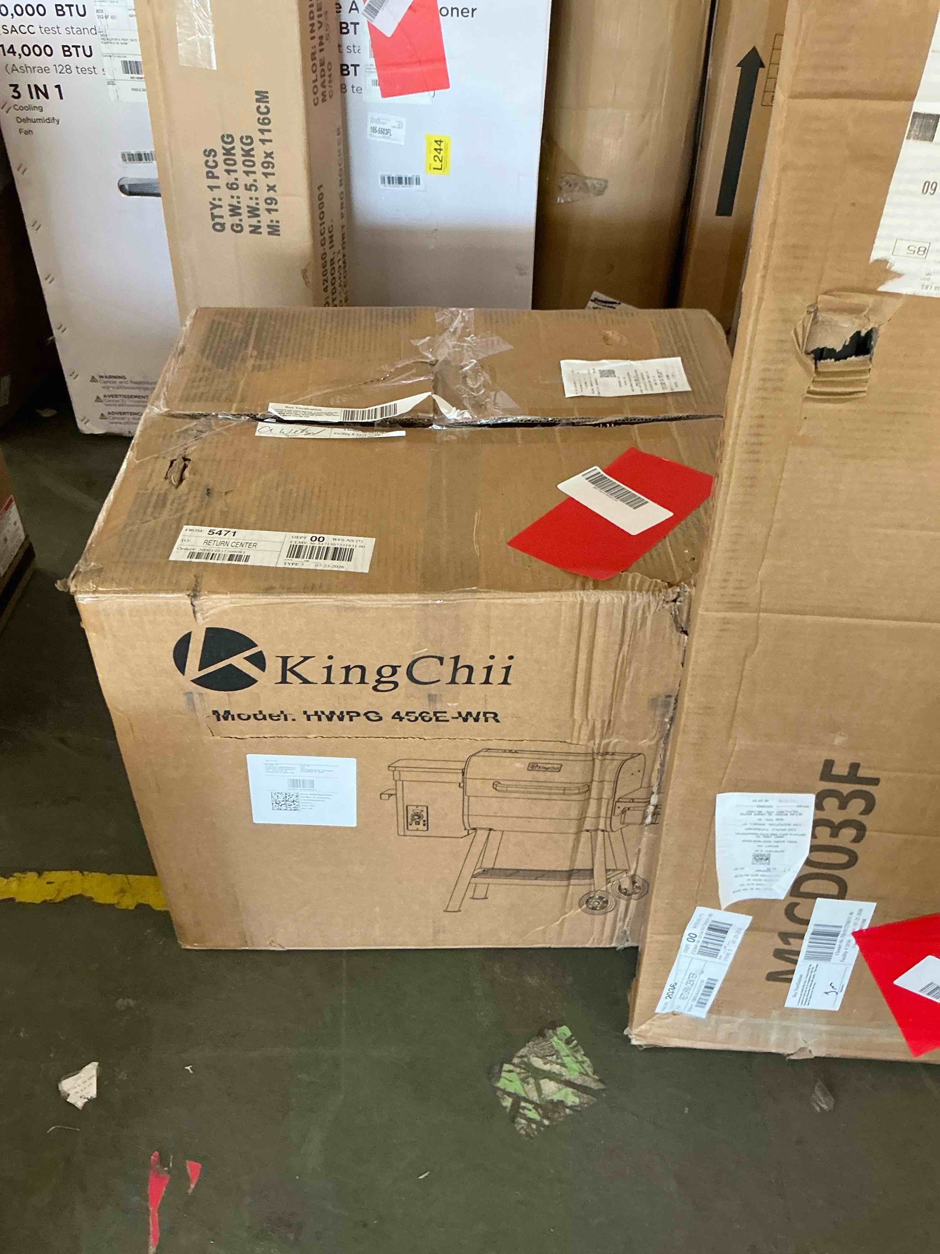 Condition photo showing New/Like New for kingchii pellet grill smoker with side shelf, 456 sq. in wood pellet grill with 180–420°f pid temperature control for outdoor cooking, bbq, camping and patio, brown