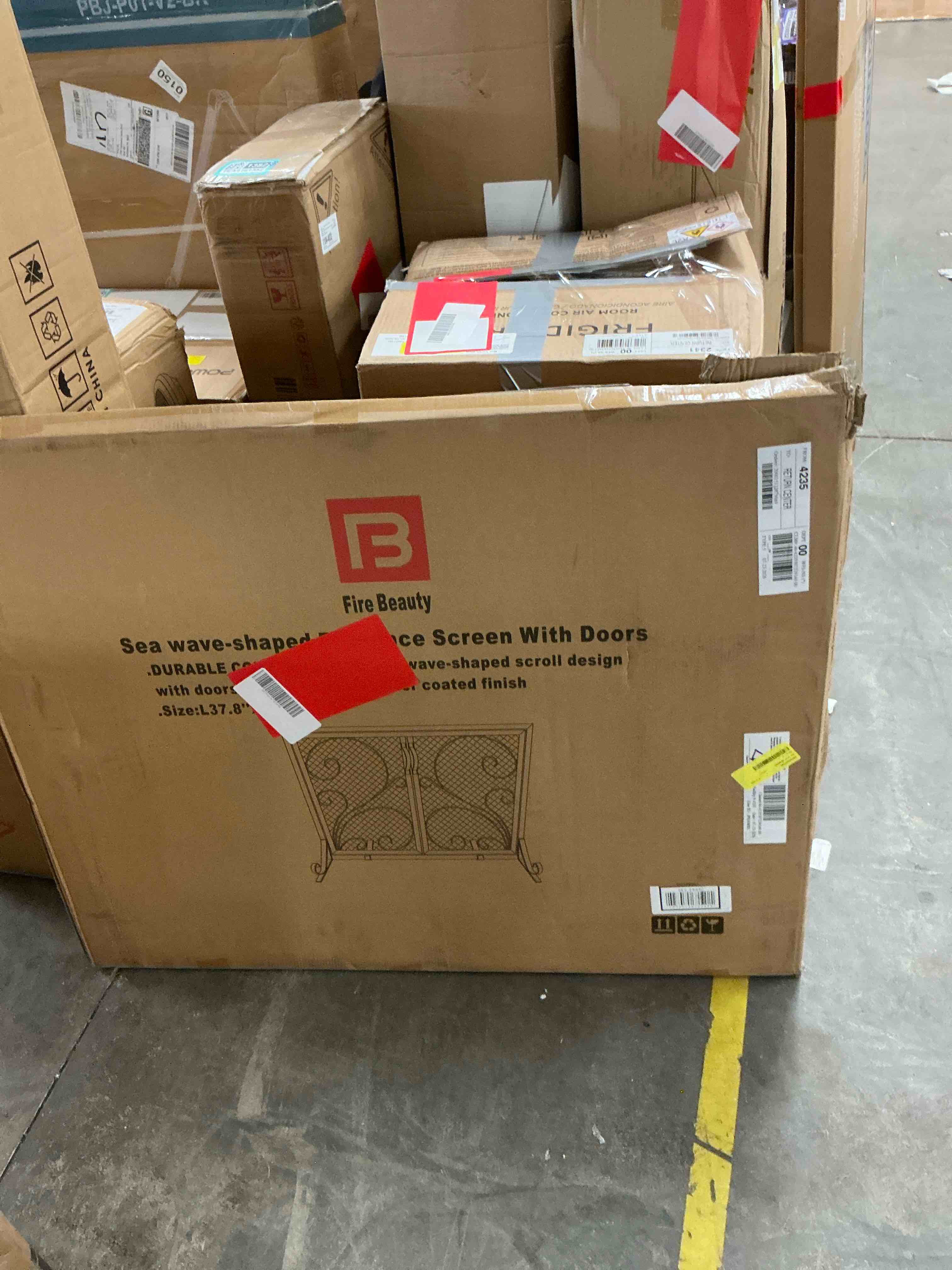 Condition photo showing New/Like New for fire beauty fireplace screen with 2 hinged doors - handcrafted solid steel frame, heavy duty metal mesh & powder coat finish, spark guard