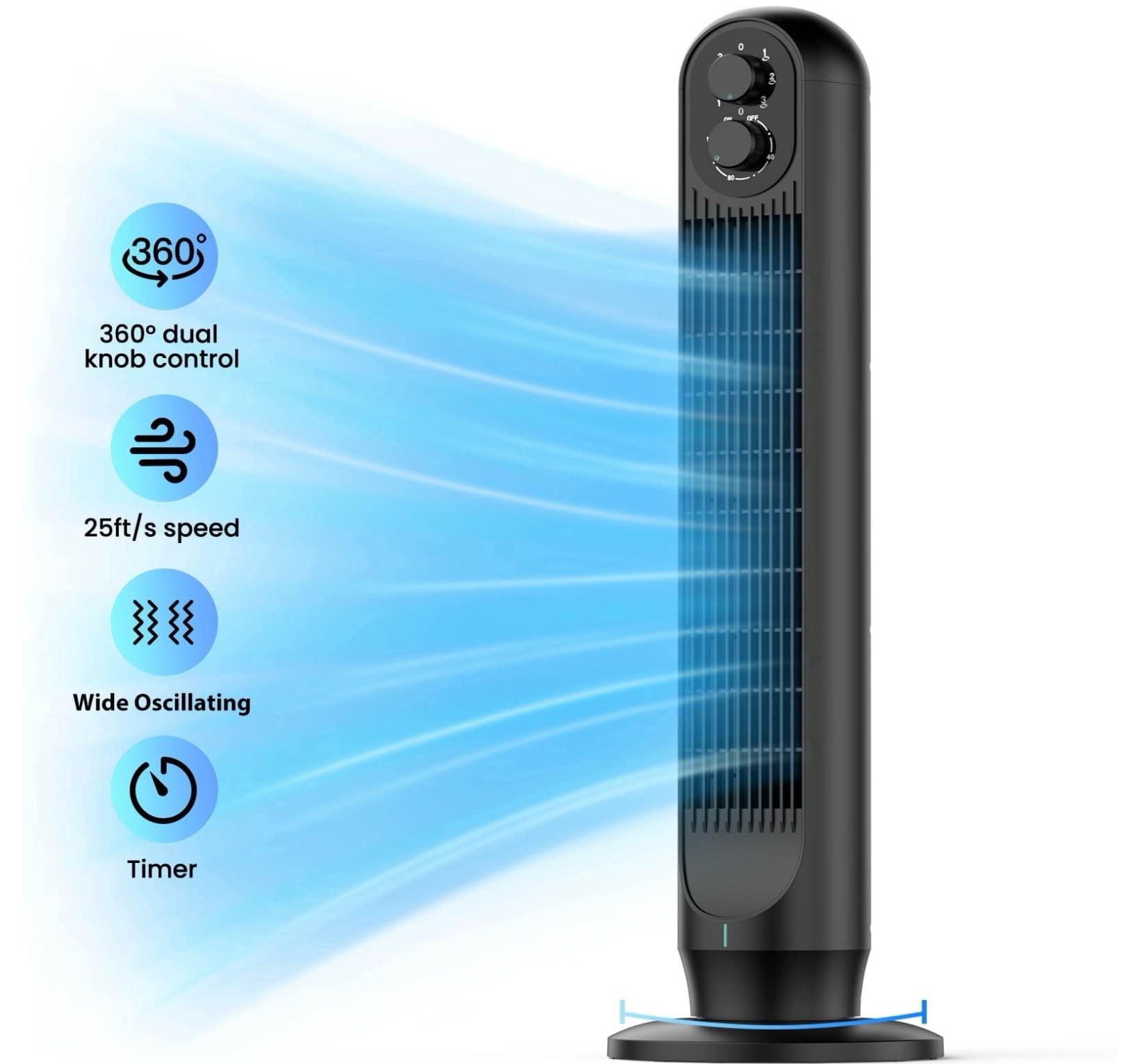tower fan  31  oscillating standing fan for home taskbay floor fan with 360°dual knob control  3 speed  timer bladeless fan for bedroom office  black