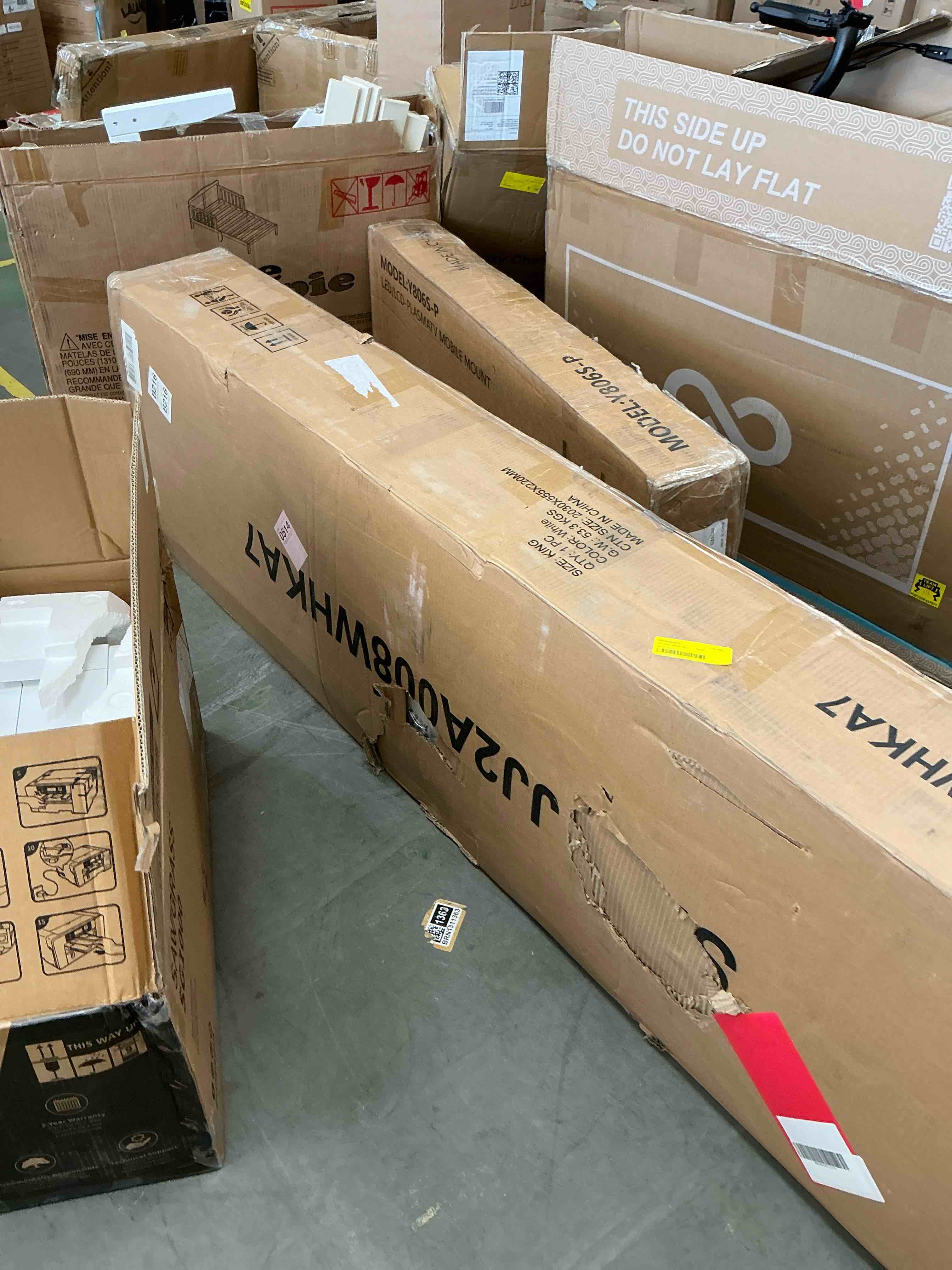 Condition photo showing New/Like New for neche king upholstered platform bed frame - 51" tall curved wingback, soft fabric, retro sleigh style, no box spring needed,white