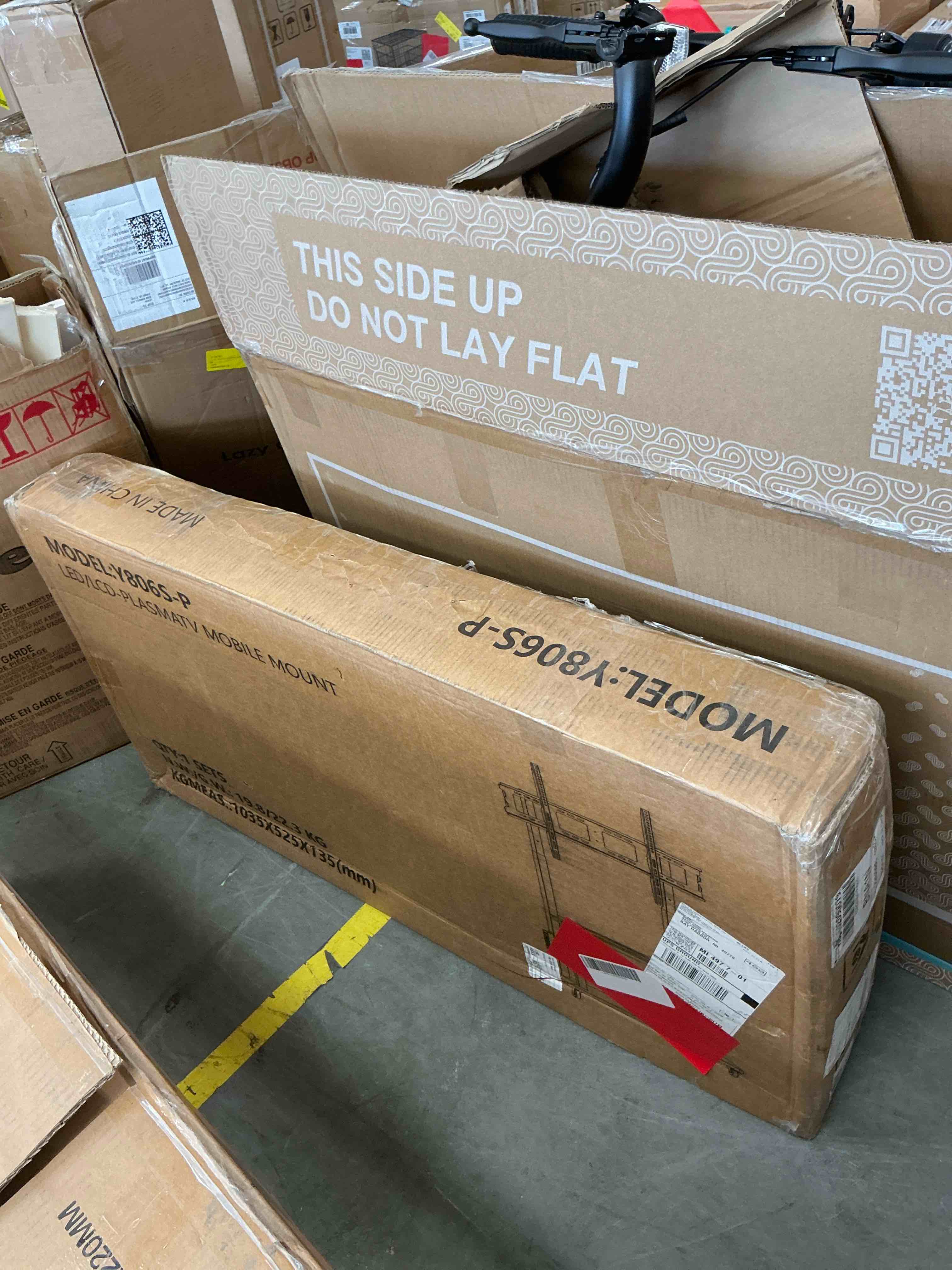 Condition photo showing Good Condition for mobile tv cart rolling tv stand with power outlet for 42 to 100 inch television heavy duty portable tv stand on wheels height adjustment holds up