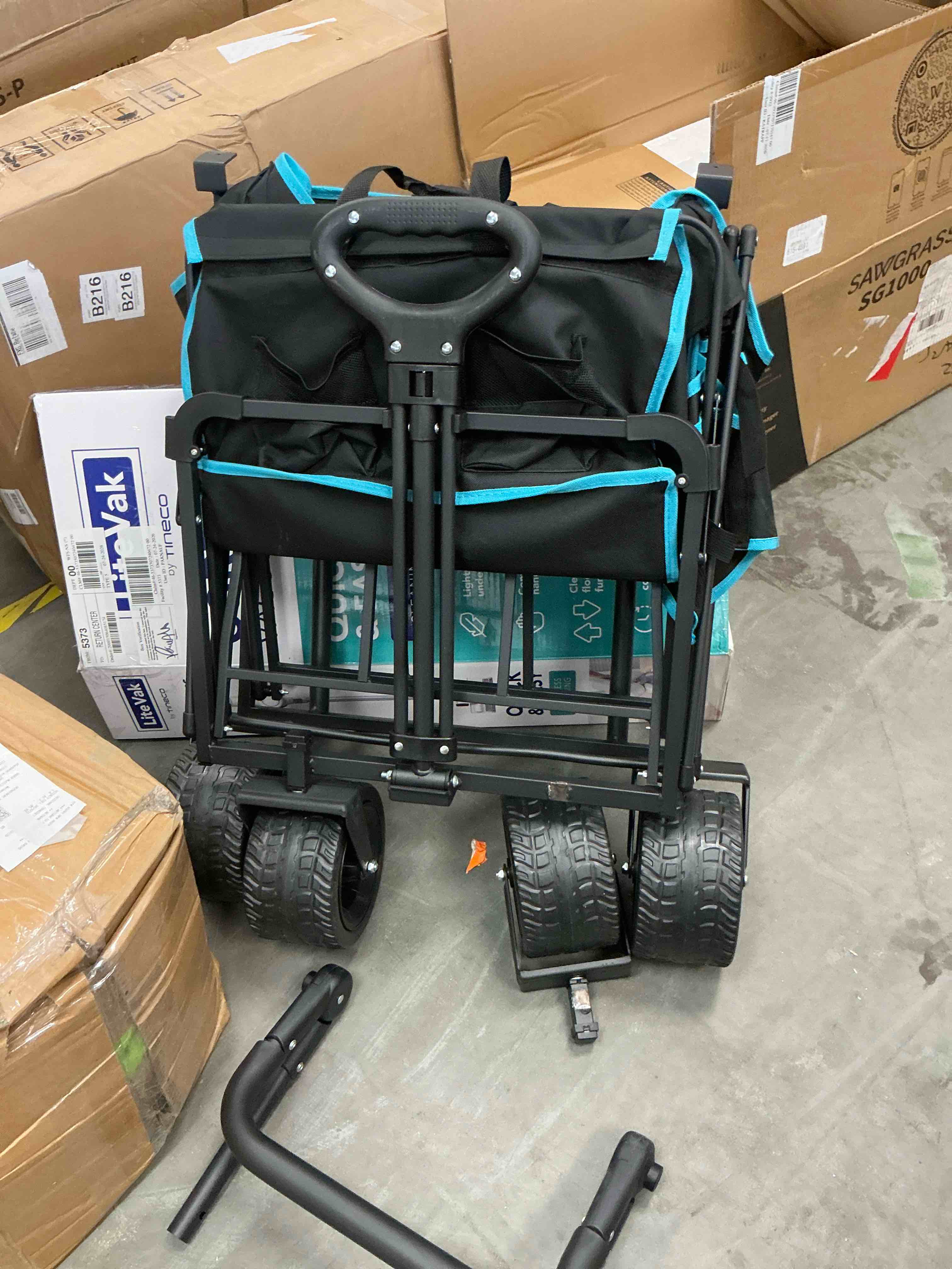 Condition photo showing As Is for vecukty collapsible garden wagon cart with removable canopy black