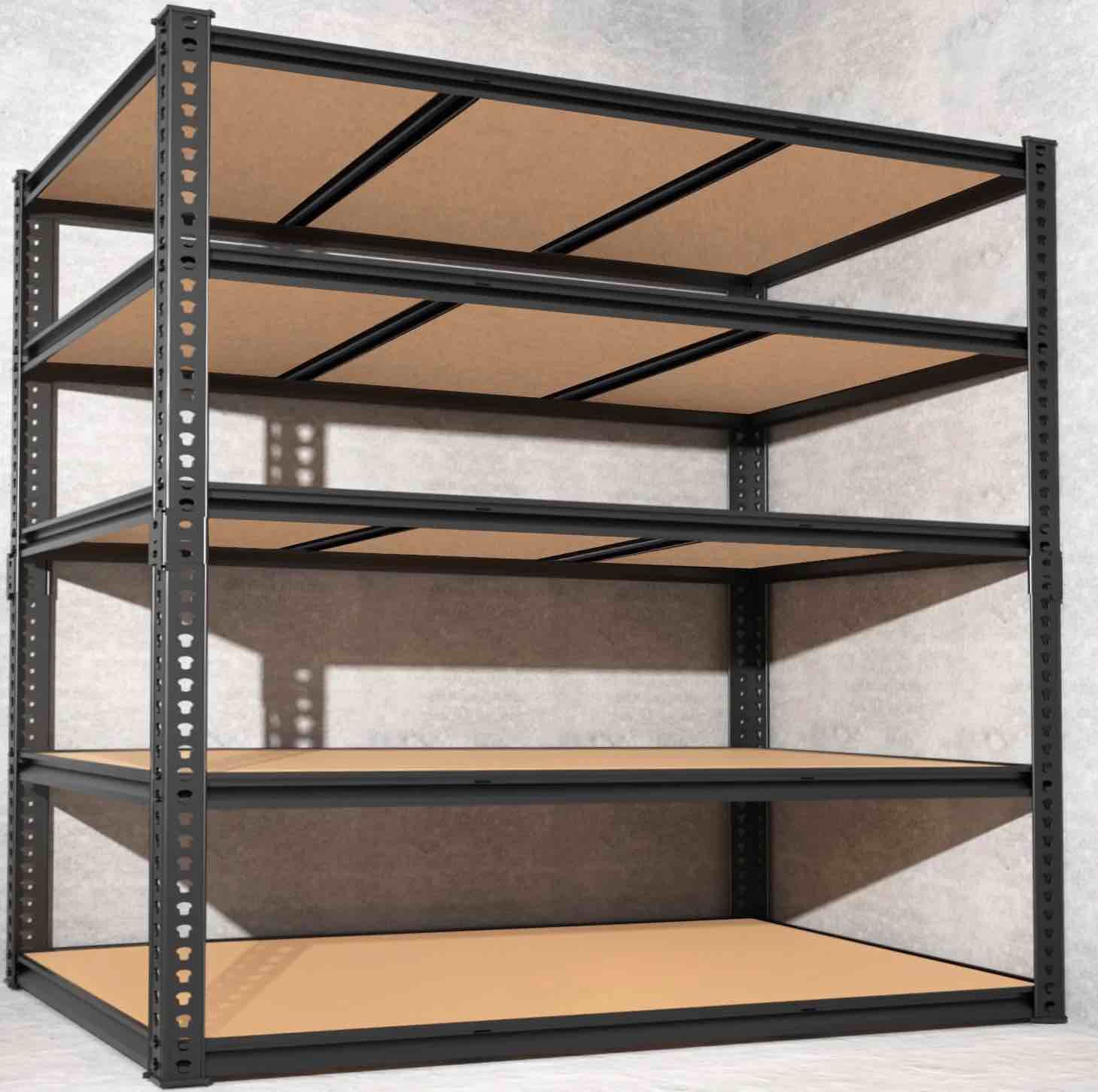 ktaxon 5 tier 48" w shelving rack for garage & industrial heavy duty, 3100lbs adjustable metal tough shelves gloved rubber hammer, 48" w x 72" h x 24" d