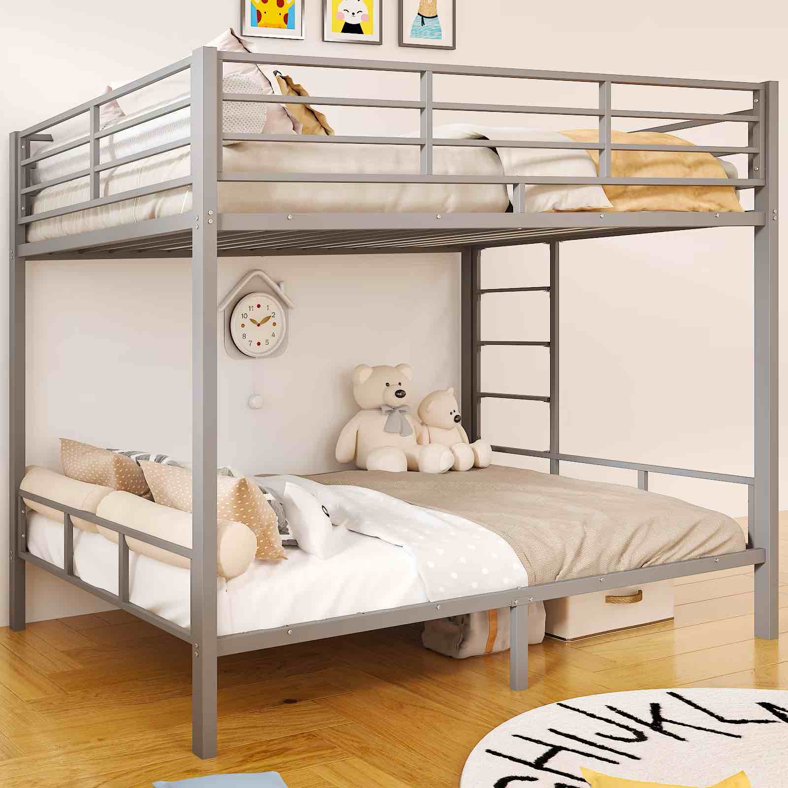 Zimtown Twin over Twin Steel Bunk Beds Frame,14.8" Height Guardrail, Bedroom Dorm Room for Kids Adult Children, Gray
