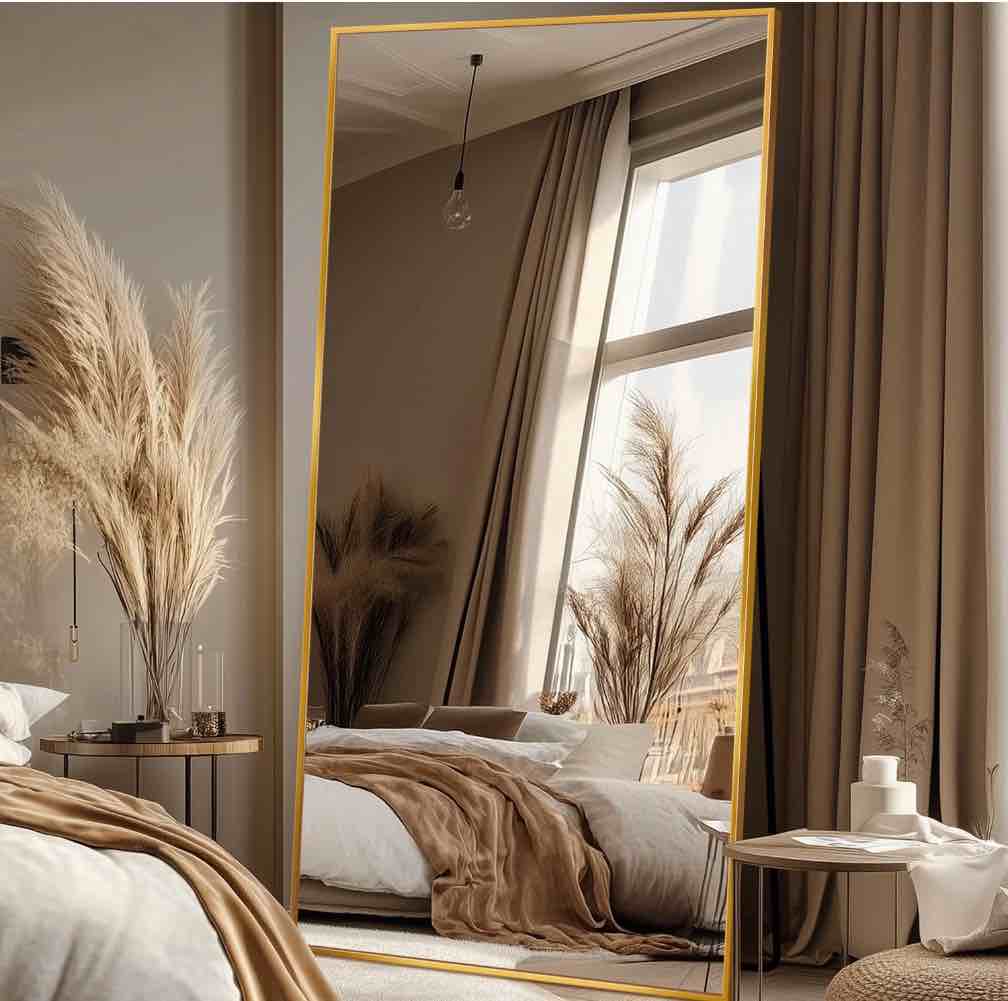 Antok Full Length Floor Mirror 78 x38  Rectangle Floor Standing Tall Mirror with Aluminum Frame  Leaning  Wall Mounted or Freestanding  Gold