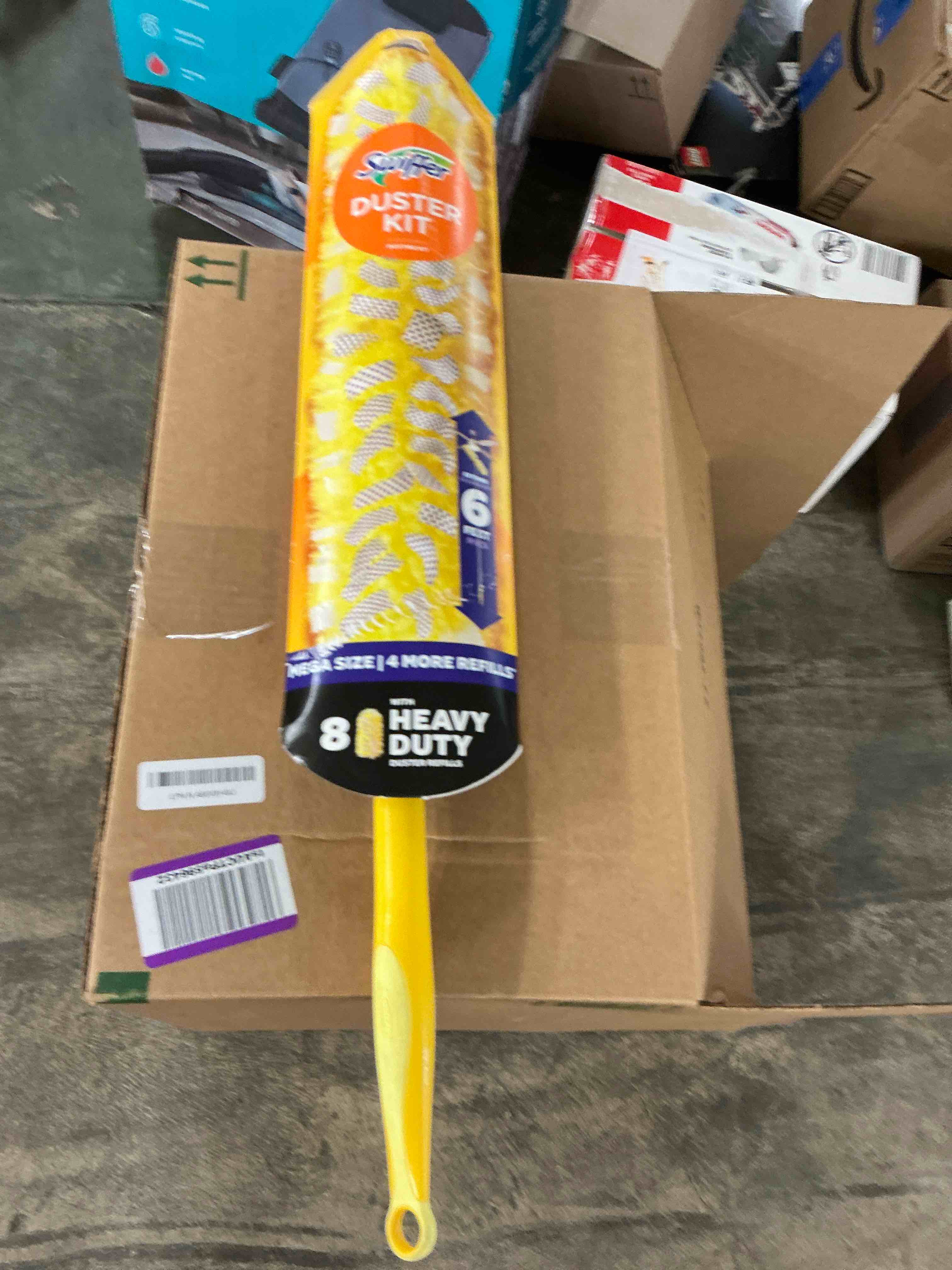Condition photo showing Good Condition for swiffer duster kit with 6 ft super extendable handle, heavy duty starter kit with 8 refills