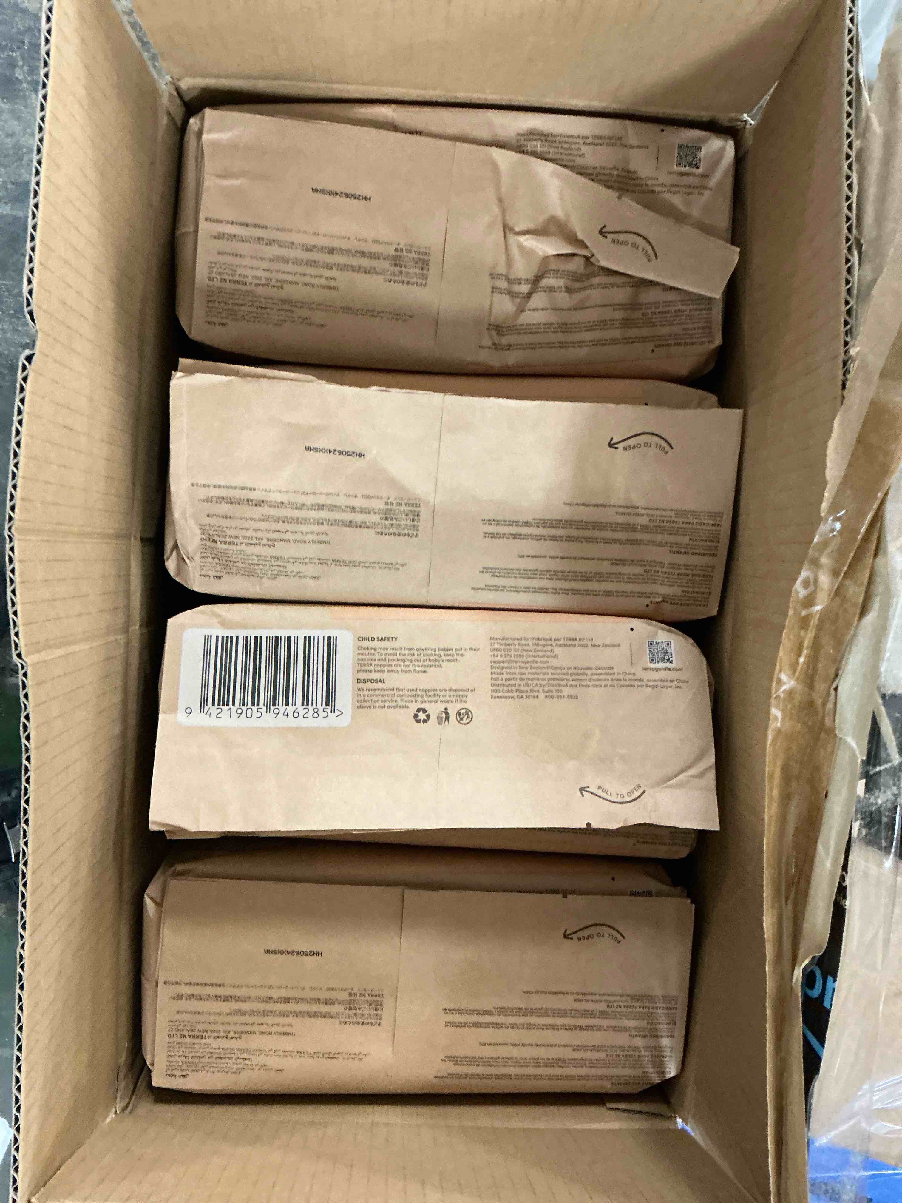 Condition photo showing New/Like New for terra diapers size 1: 85% plant-based diapers, ultra-soft & chemical-free for sensitive skin, superior absorbency for day or nighttime diapers, designed for newborns up to 11 pounds, 192 count