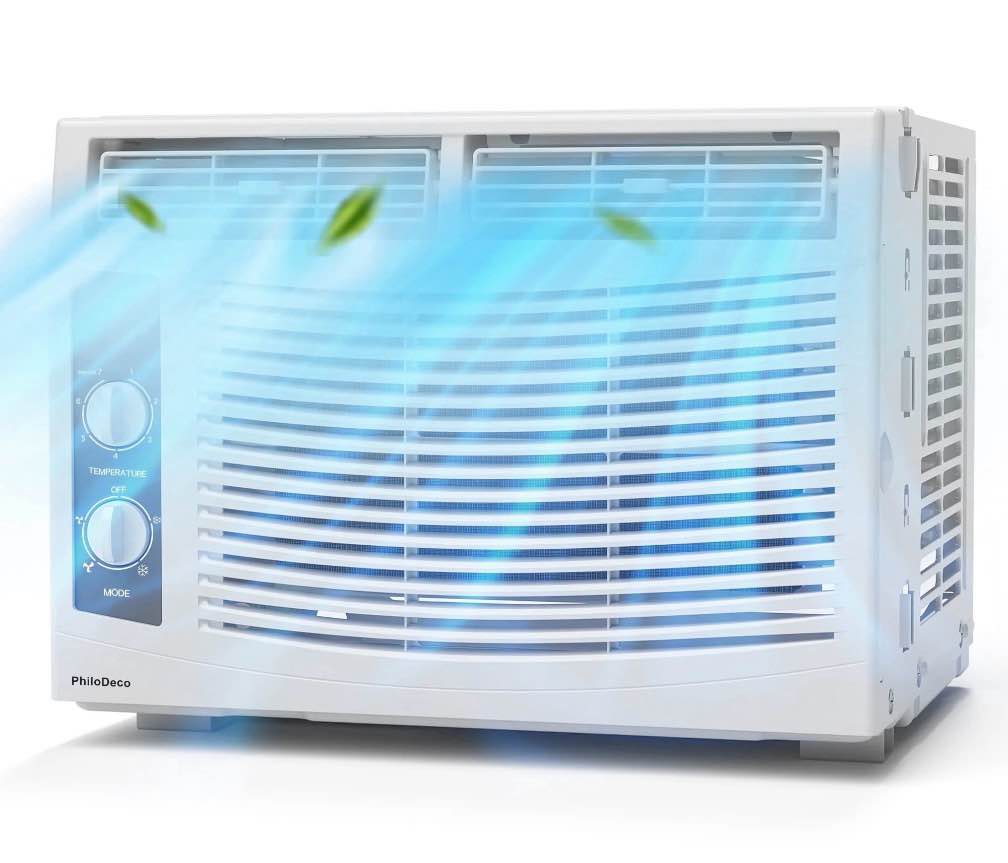philodeco 5000 btu window air conditioner easy cool - capable of cooling up to 150 sq ft. 2 fan speeds, 4-way air direction, mechanical control, filter, for small room air conditioner, small ac unit