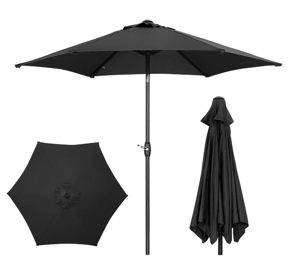 Ainfox 9ft Patio Umbrella Outdoor Portable Table Market Umbrella with Push Button Tilt/Crank Waterproof UV-proof, Black
