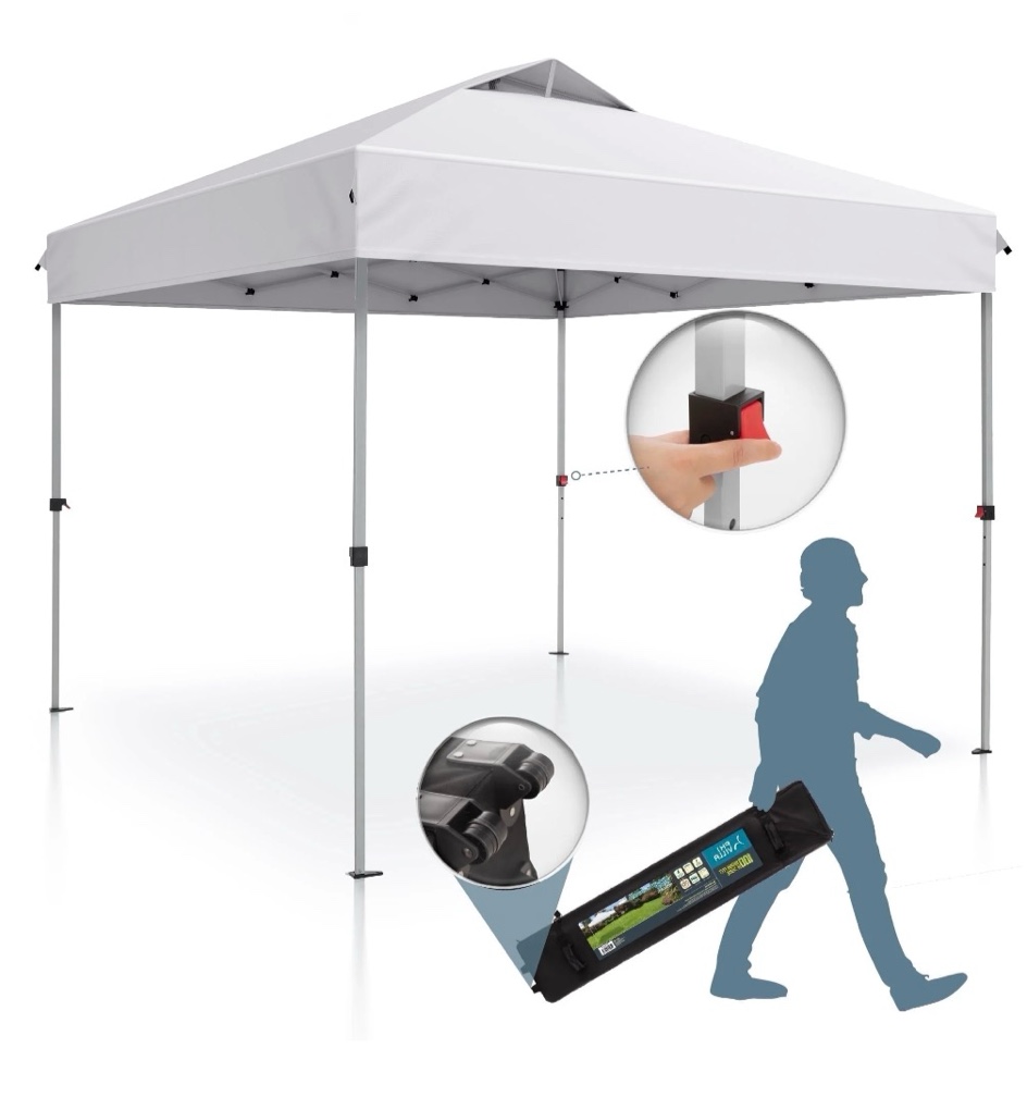 Summit Living 10 x 10 ft Pop-up Canopy Tent Straight Legs Instant Canopy for Outside with Wheeled Bag - White
