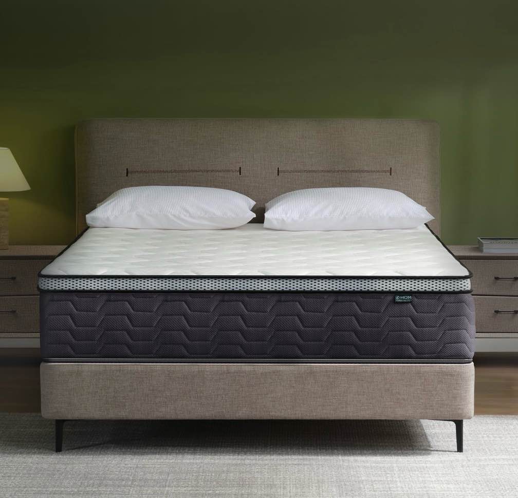 12 Inch Queen Mattress, Z-hom Hybrid Mattress,Spring Gel Memory Foam Mattress in a Box Medium Firm Coil Innerspring Mattress for Adjustable Bed Frame, White Grey