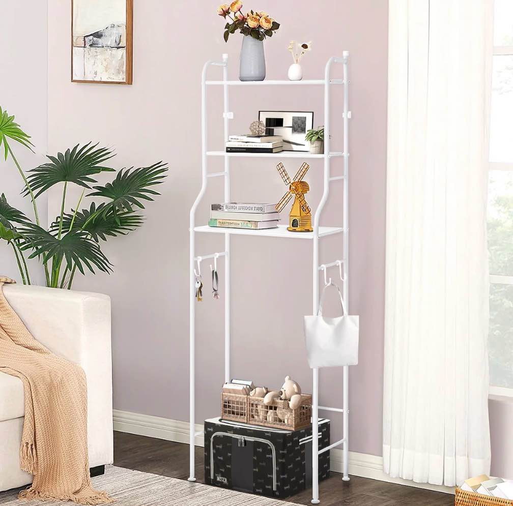 HONEIER Over The Toilet Storage, 3-Tier Bathroom Storage Organizer, Bathroom Space Saver, Freestanding Corner Stand, Over Toilet Shelf, 22"W, White