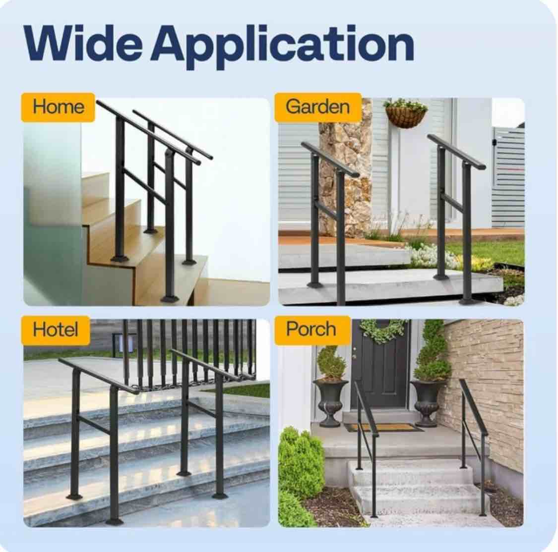 SPECSTAR 2-Pack Hand Rails for Outdoor Steps  2-3 Steps Galvanized Steel Railing  for Porch  Deck  or Indoor Stairs