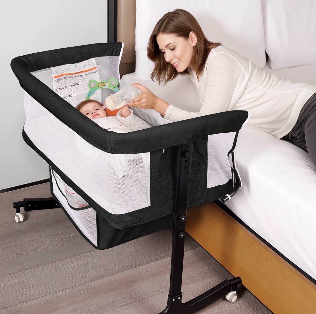 sacvon baby bassinets, all mesh crib portable for safe co-sleeping,adjustable bedside sleeper,baby bed for infant newborn, black