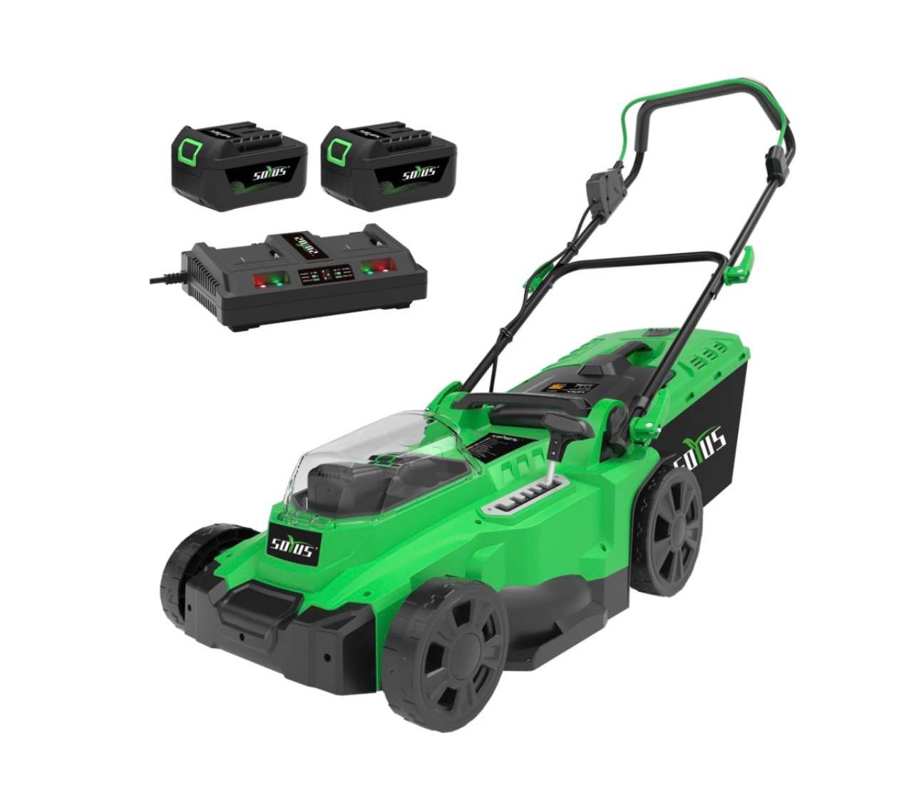 soyus electric lawn mower cordless 17 inch 40v battery powered lawn mower with brushless motor 6 position height includes 2x4.0ah batteries and dual port charger