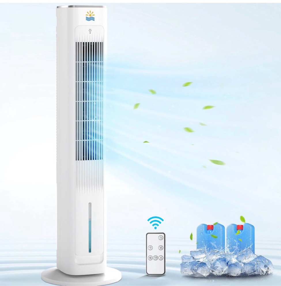 flamemore evaporative air cooler portable air conditioners  3-in-1 oscillating tower cooler fan&humidify  white&gray