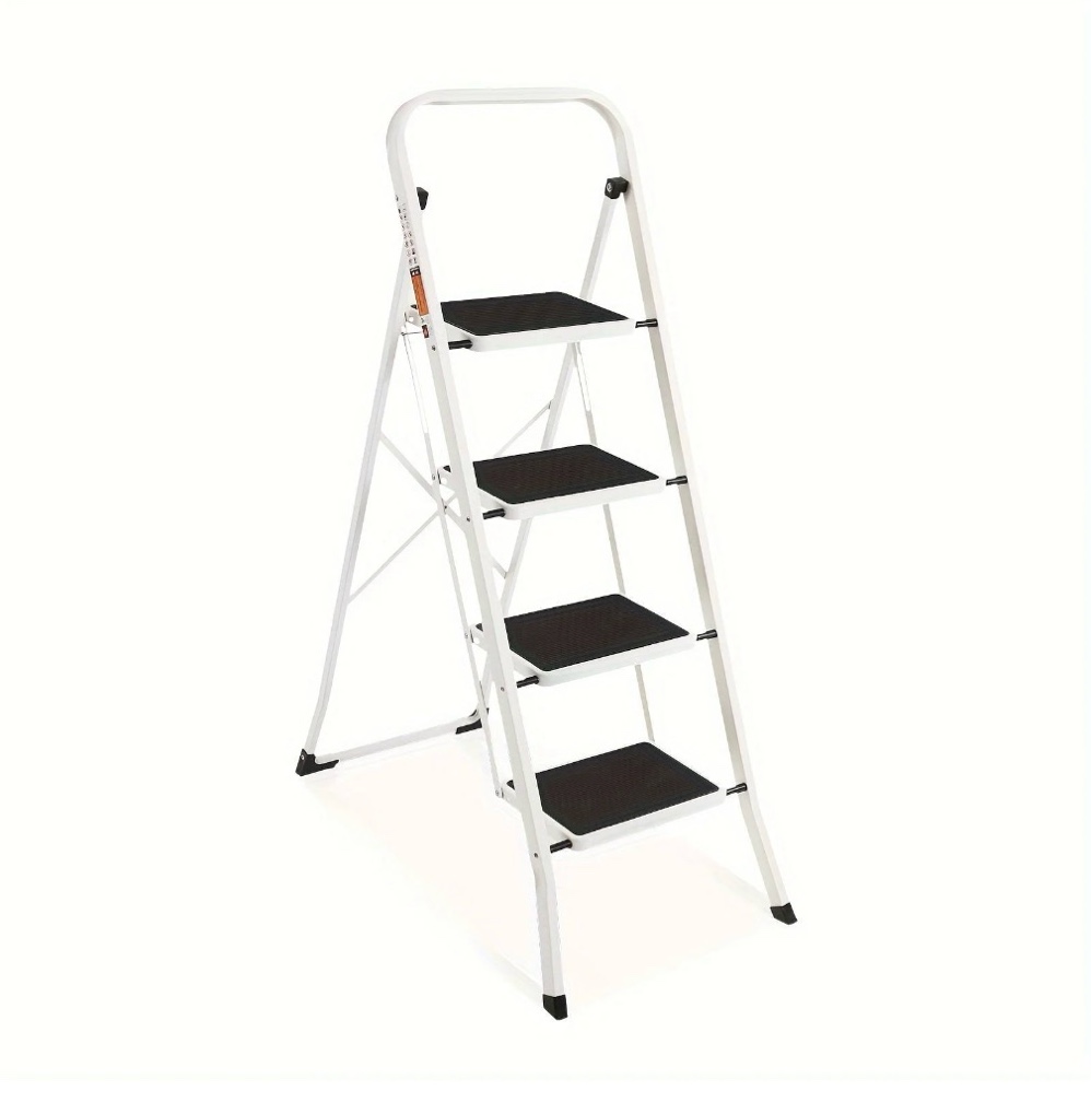 primy 4 step ladder, folding step stool with extra wide anti-slip pedal and top handrail, 350lbs lightweight portable sturdy steel ladders for household kitchen office outdoor