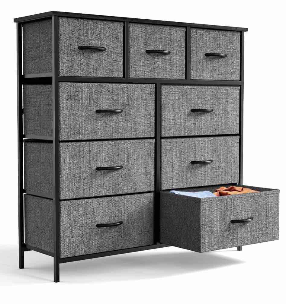edx fabric dresser for bedroom 9 drawer, grey