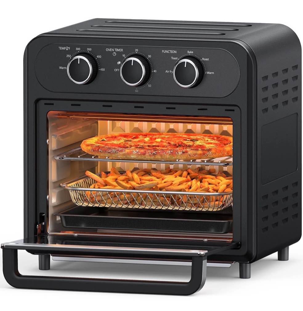 taotronics air fryer 1700w 14.8 quart 5 in 1 toaster oven countertop oil-less cooking stainless steel black
