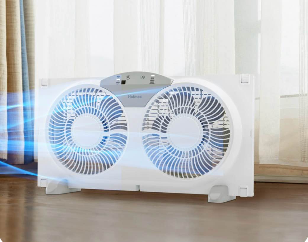 holmes 9 twin-blade digital window fan reversible airflow 3 speeds remote control white