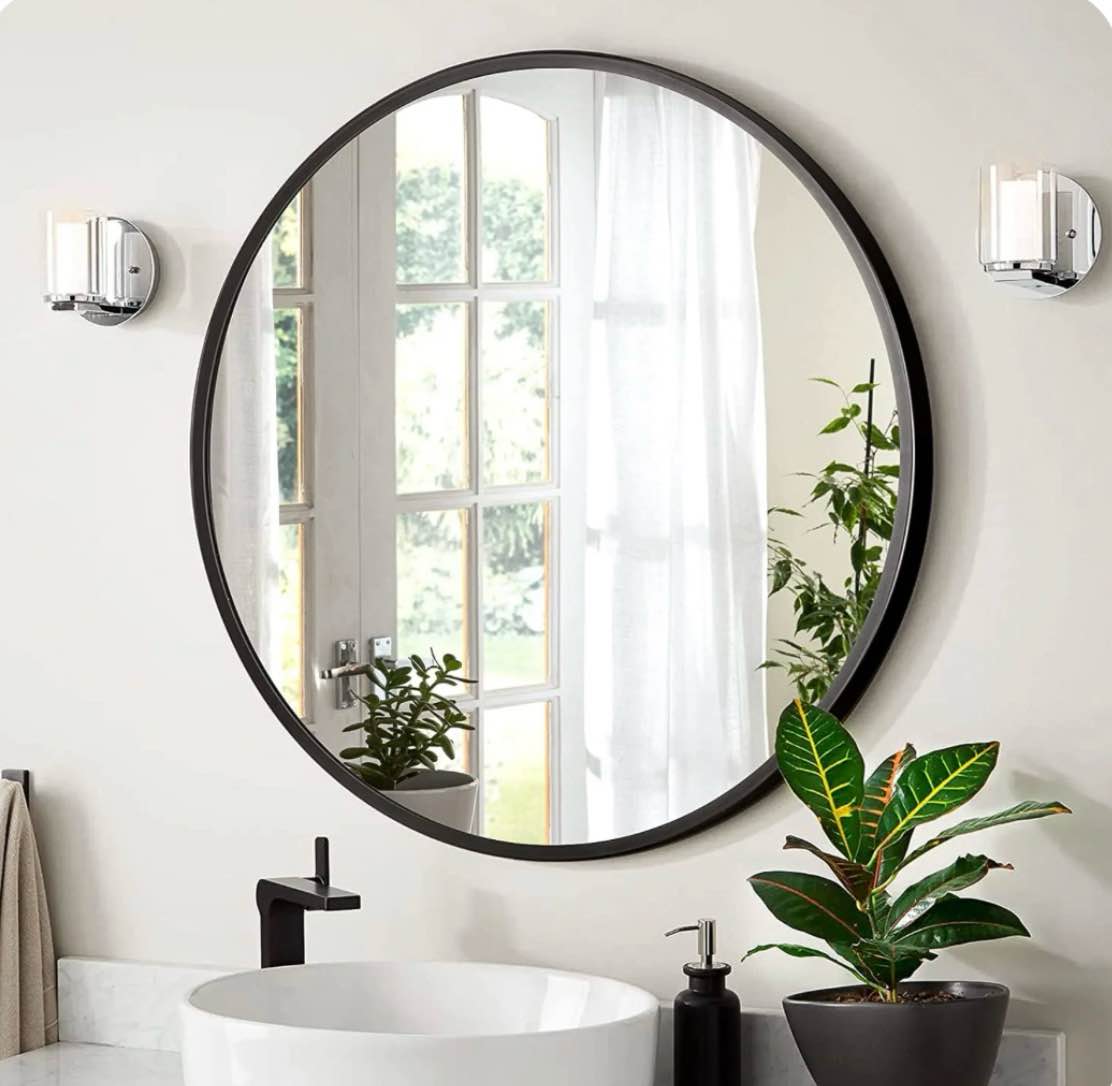 28" Round Infinity Circle Mirror Black - Threshold™: Modern Powder-Coated Metal Frame, Wall Mounted