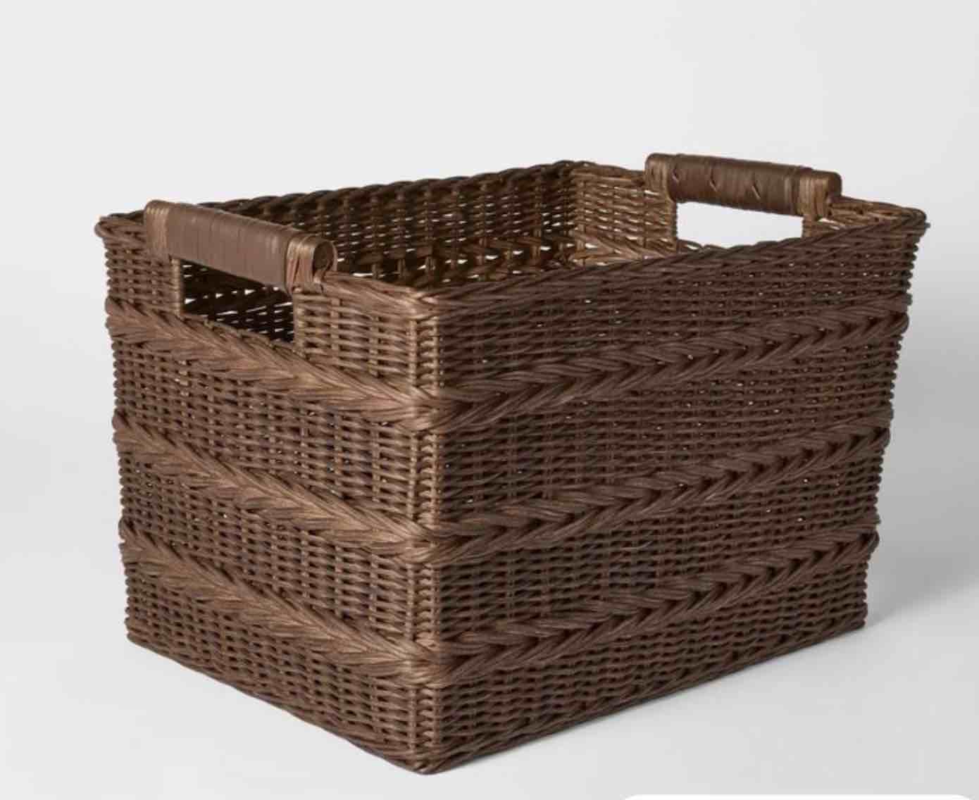 Rectangle Rattan Decorative Basket Dark Brown - Threshold™ designed with Studio McGee: FSC Certified Wicker Storage, Spot Clean